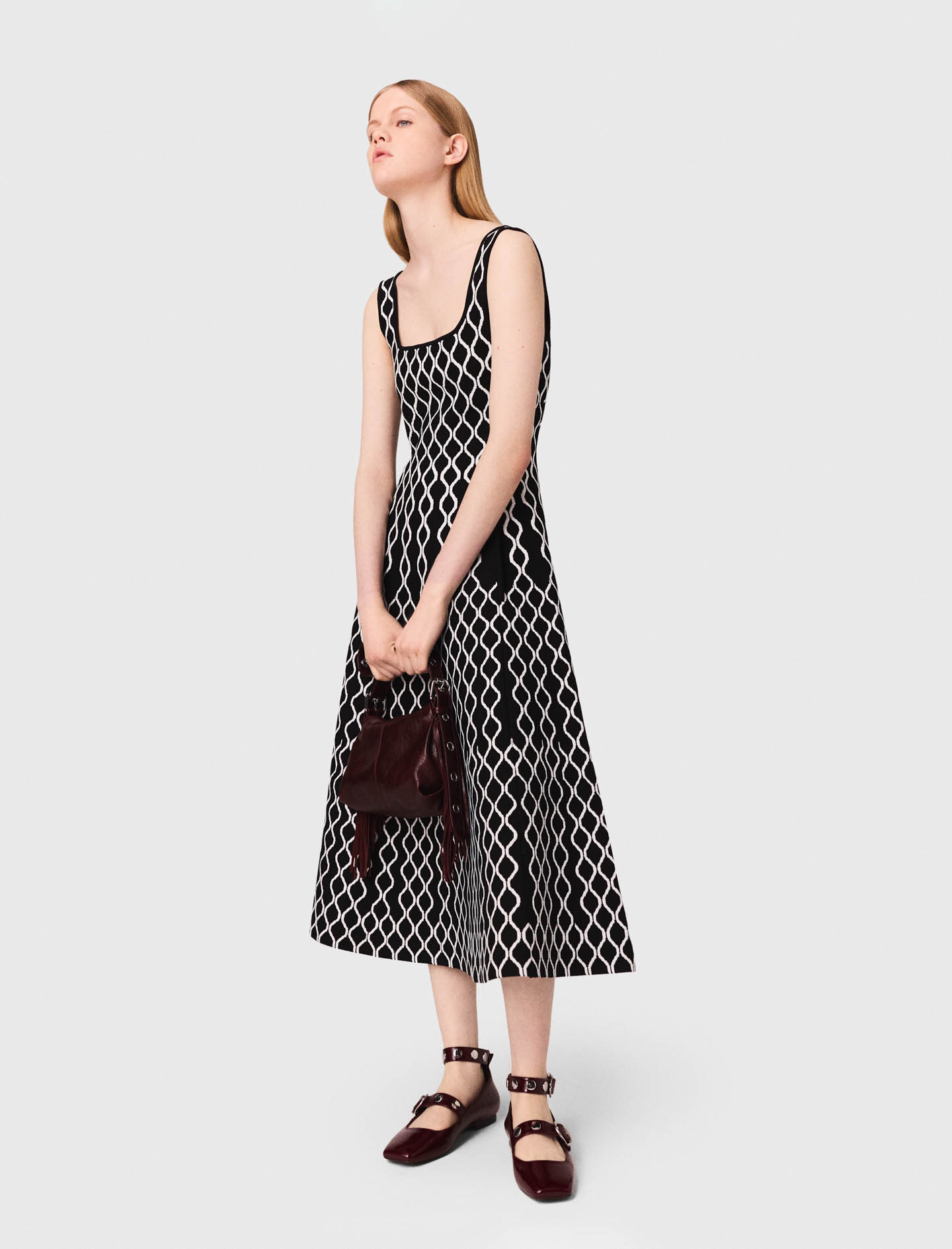 Jacquard knit midi dress - Black