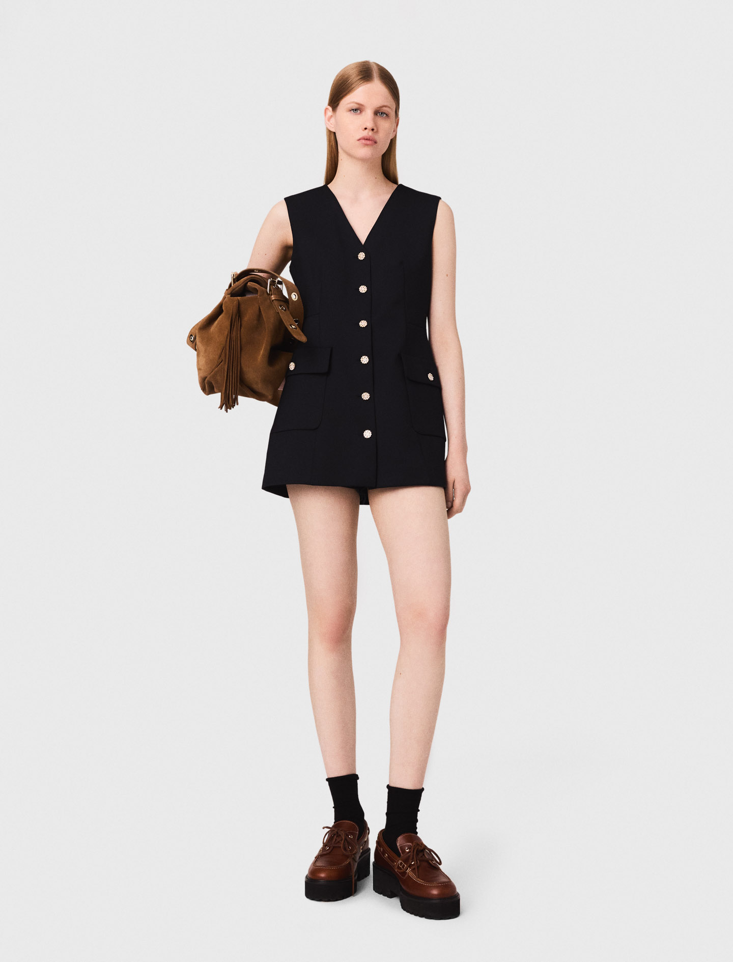Layered effect wool blend playsuit - Navy