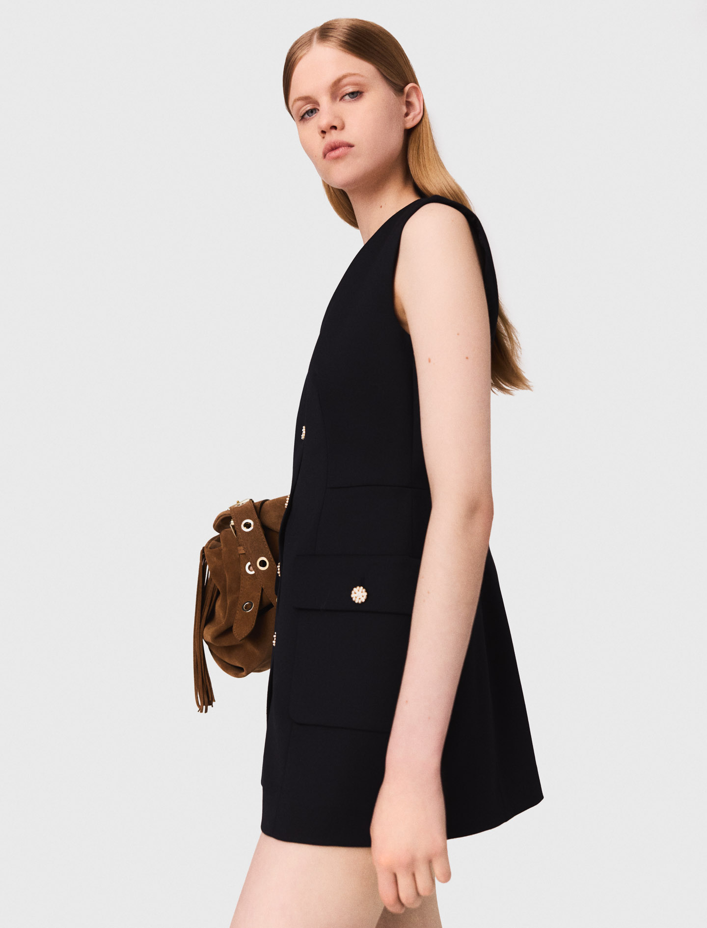 Layered effect wool blend playsuit - Navy