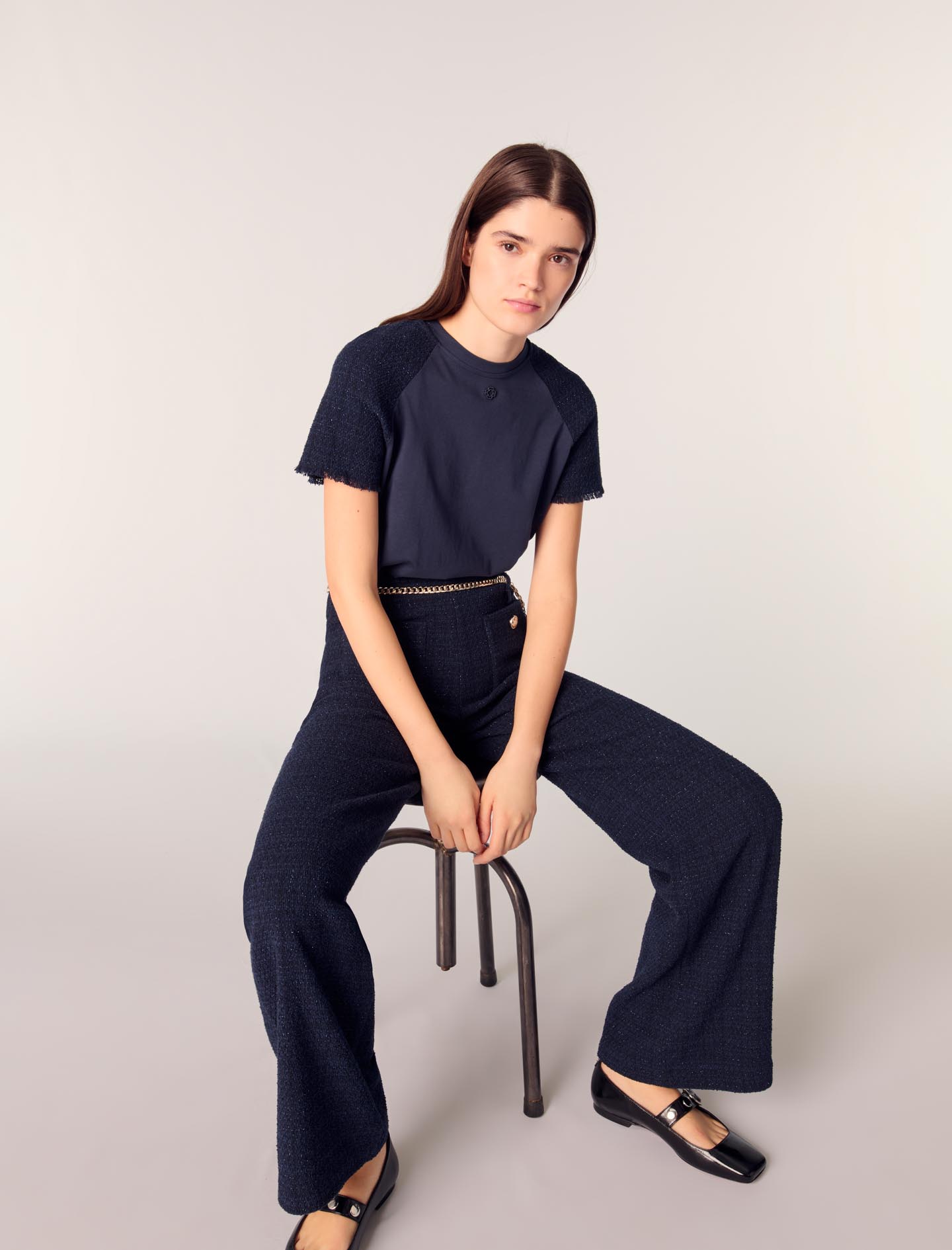 Tweed trousers with chain belt - Navy