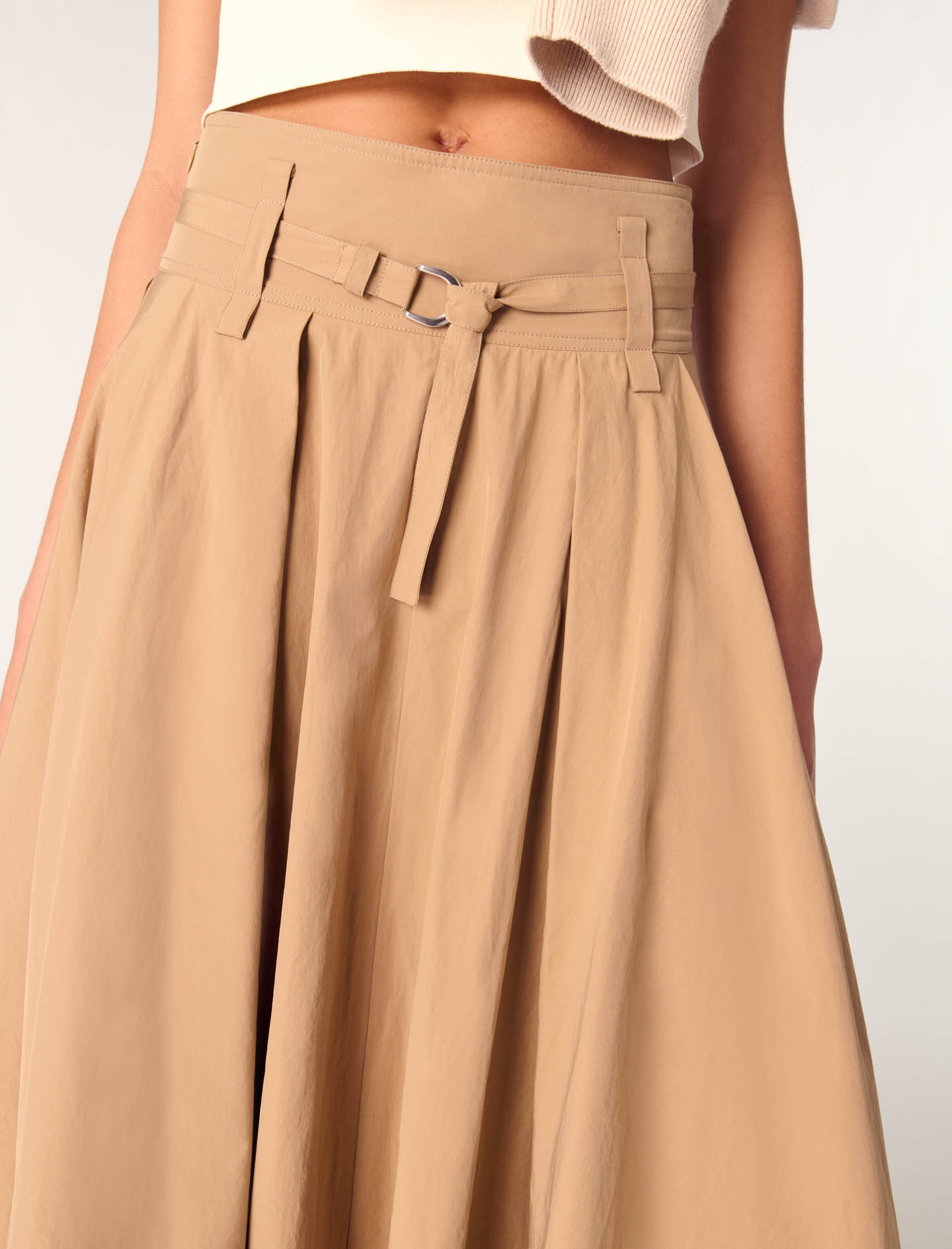 スカート Citybreeze Cotton Pleat Belt Long skirt RM5B0044 Cotton pleated maxi skirt Beige | Maje