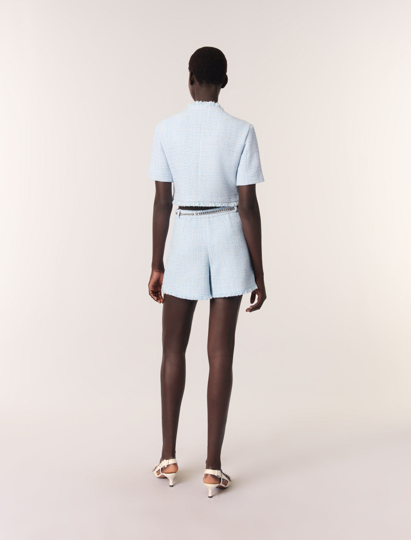 Tweed shorts with belt Blue | Maje