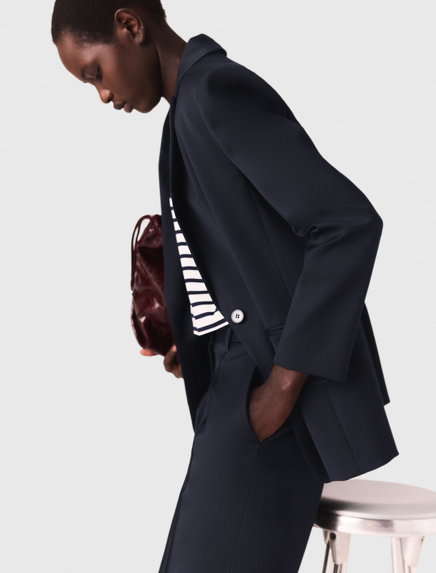 Suit jacket with pleated back - Navy