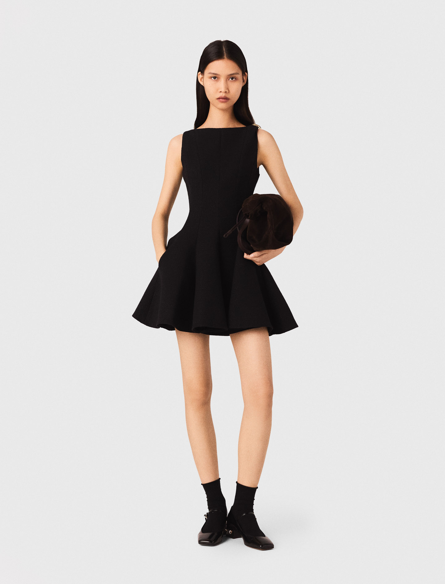 Short flared tweed dress - Black