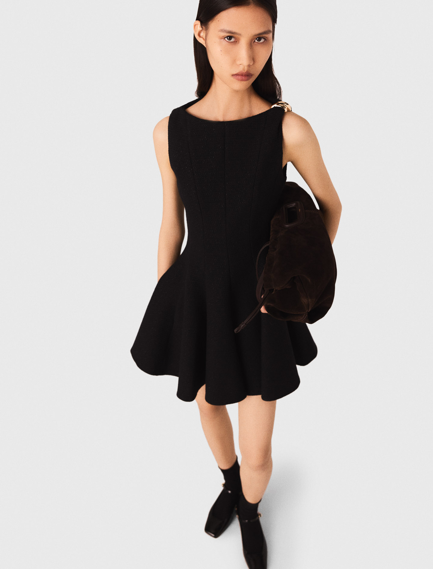Short flared tweed dress - Black
