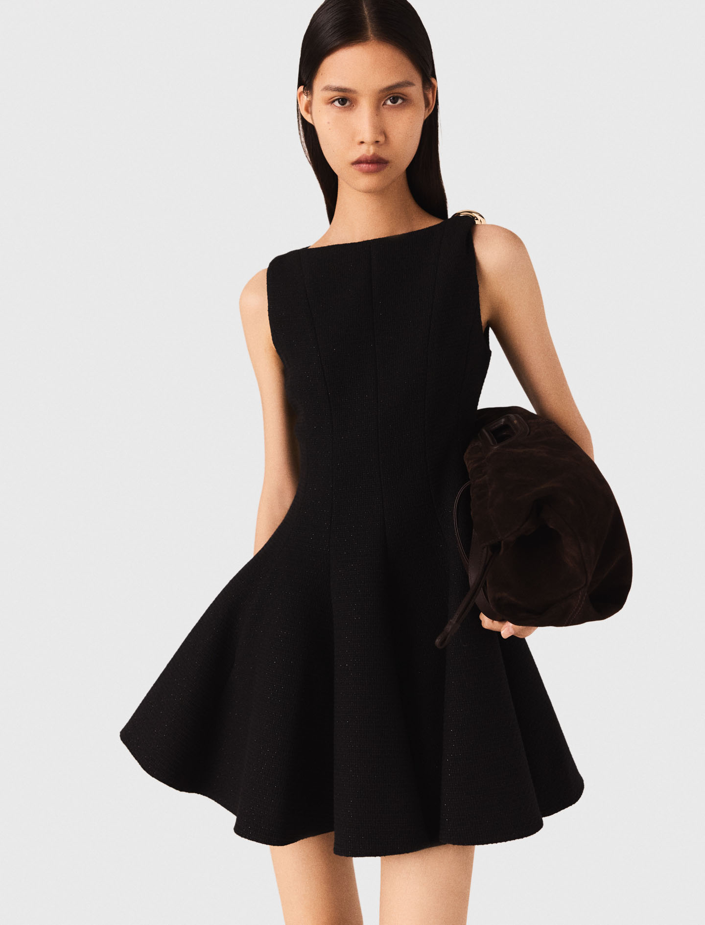 Short flared tweed dress - Black