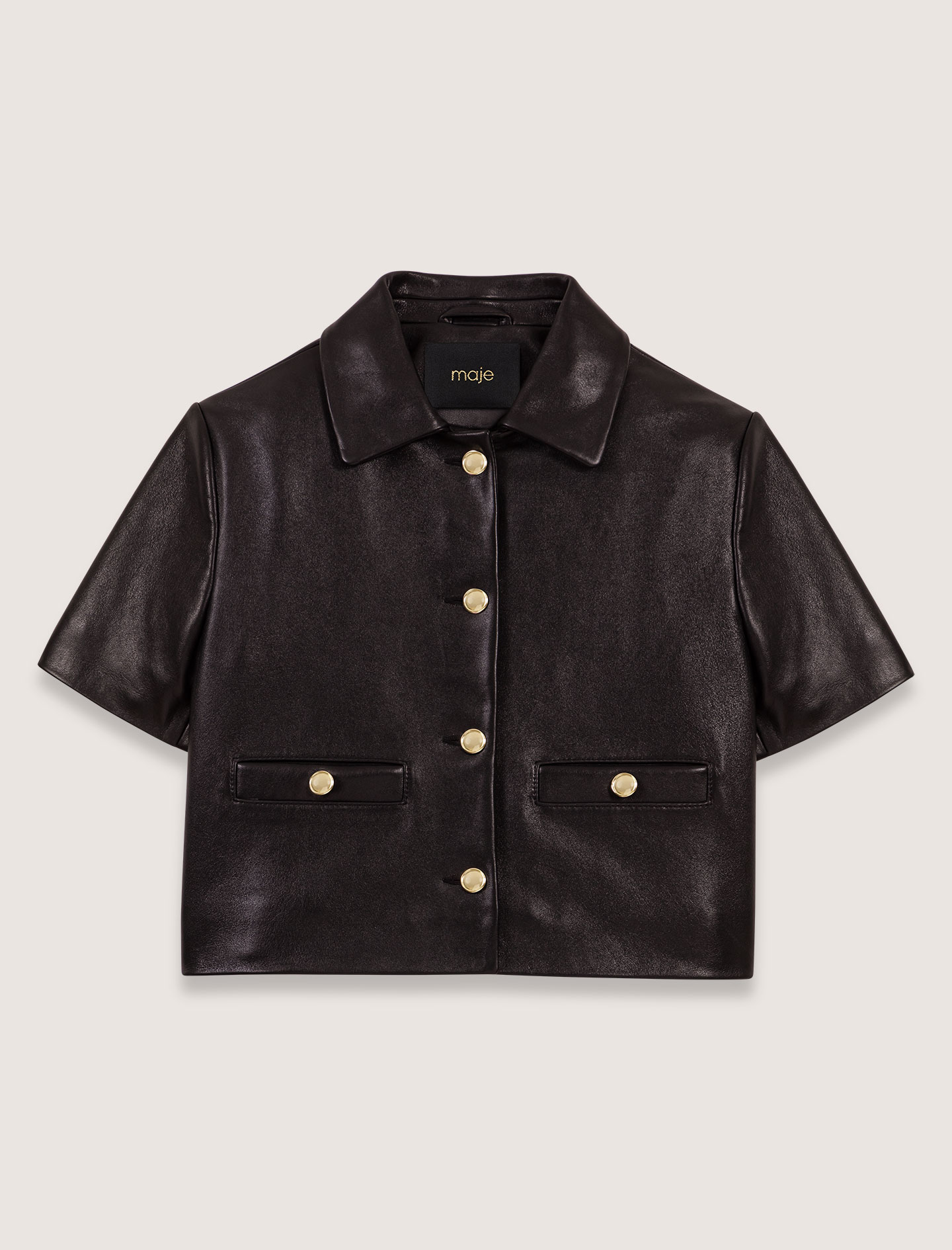Short sleeve leather jacket - Black