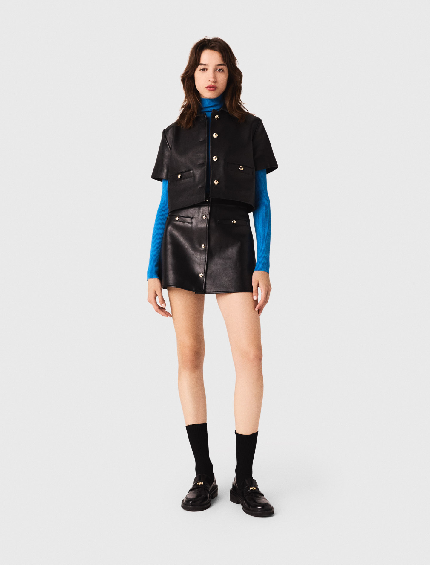 Short sleeve leather jacket - Black