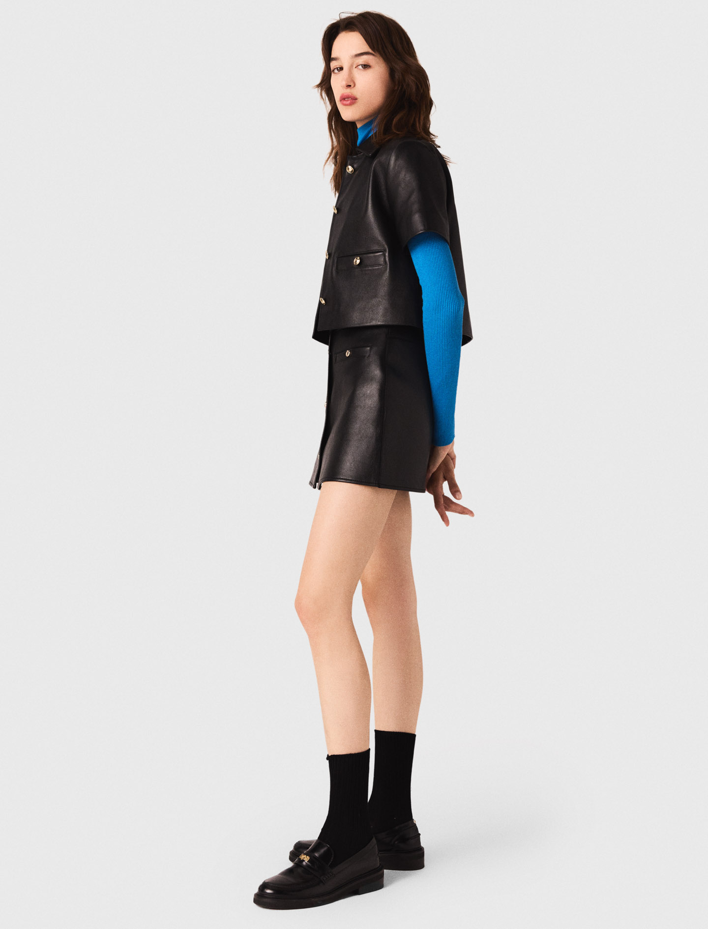 Short sleeve leather jacket - Black