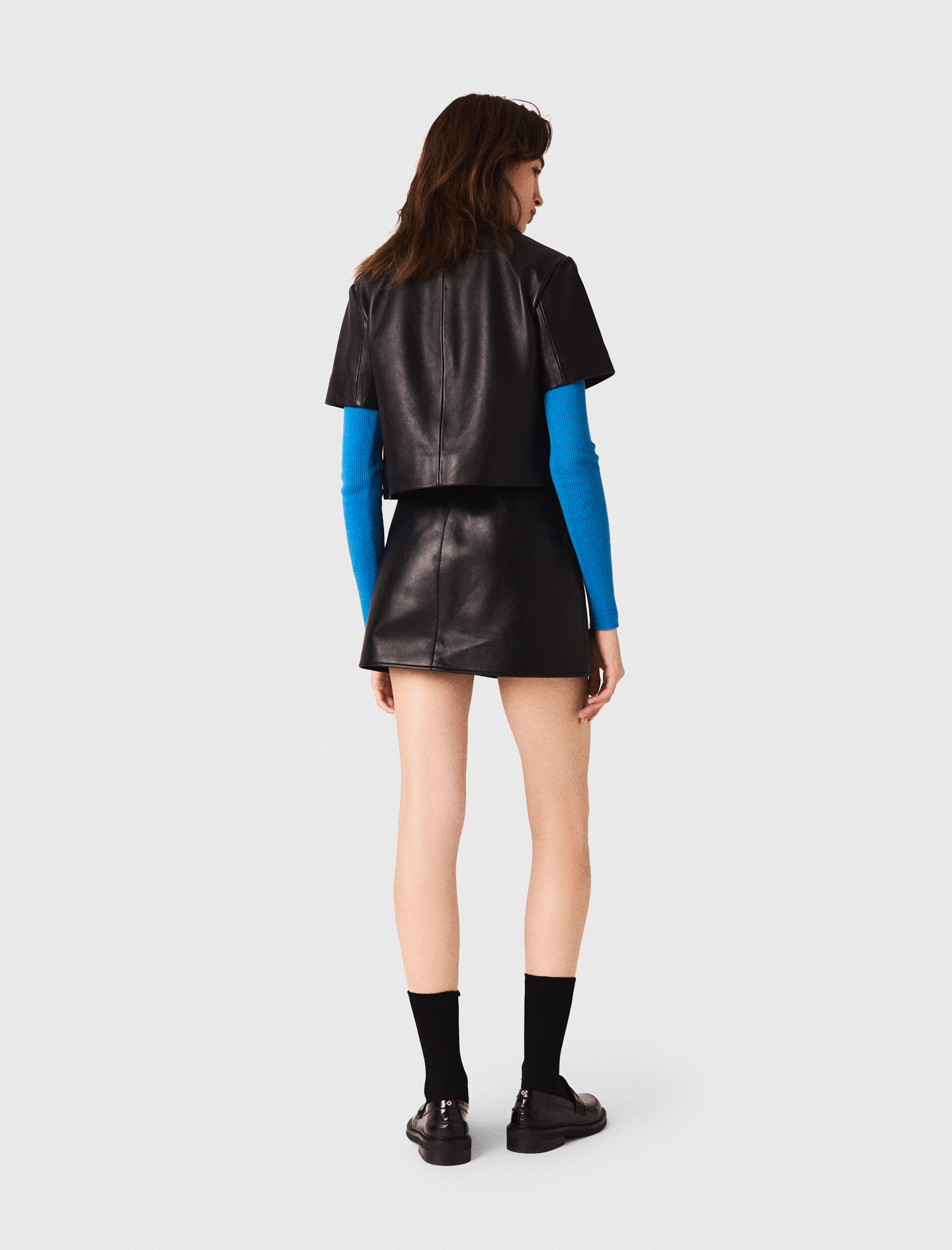 Short sleeve leather jacket - Black