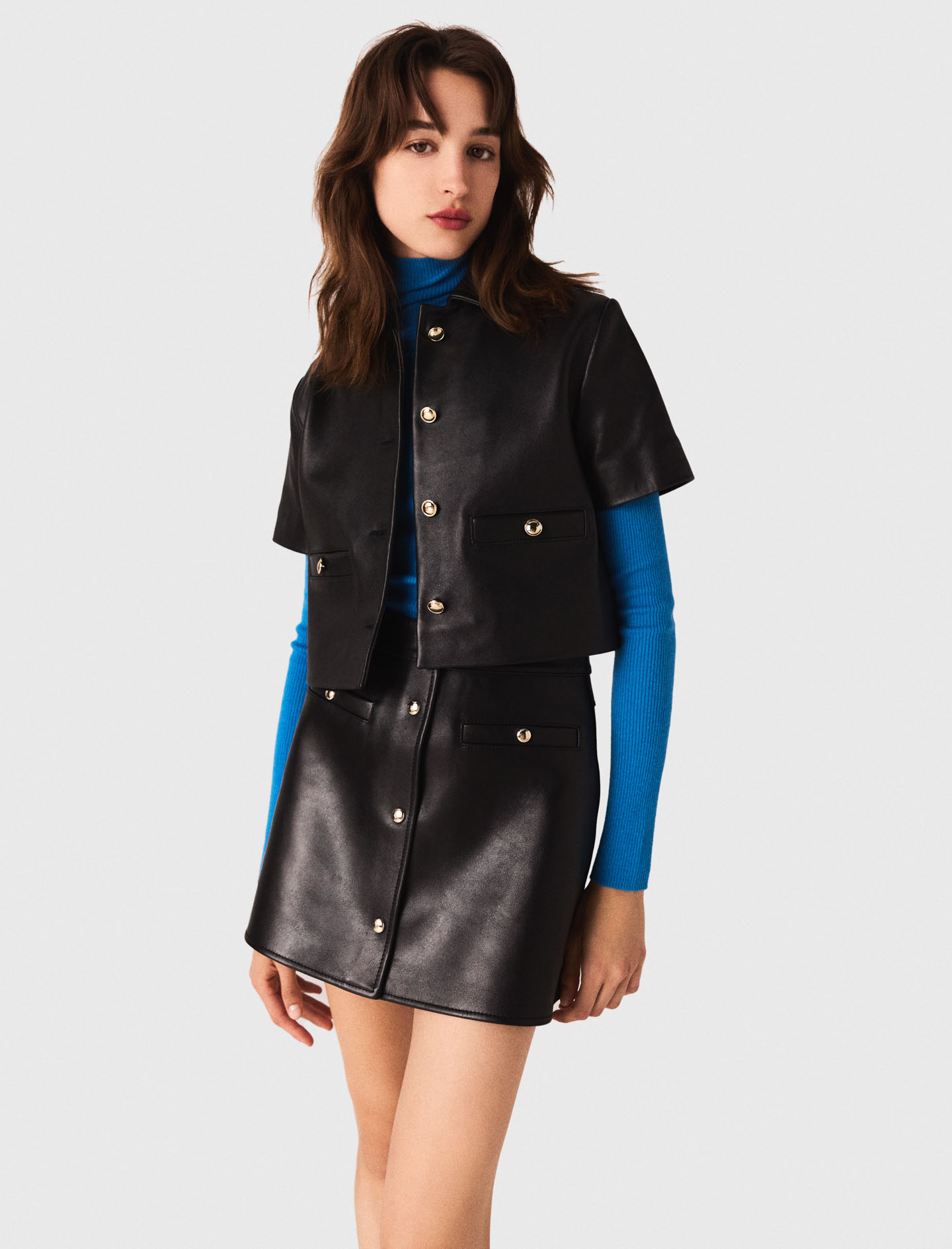 Short sleeve leather jacket - Black