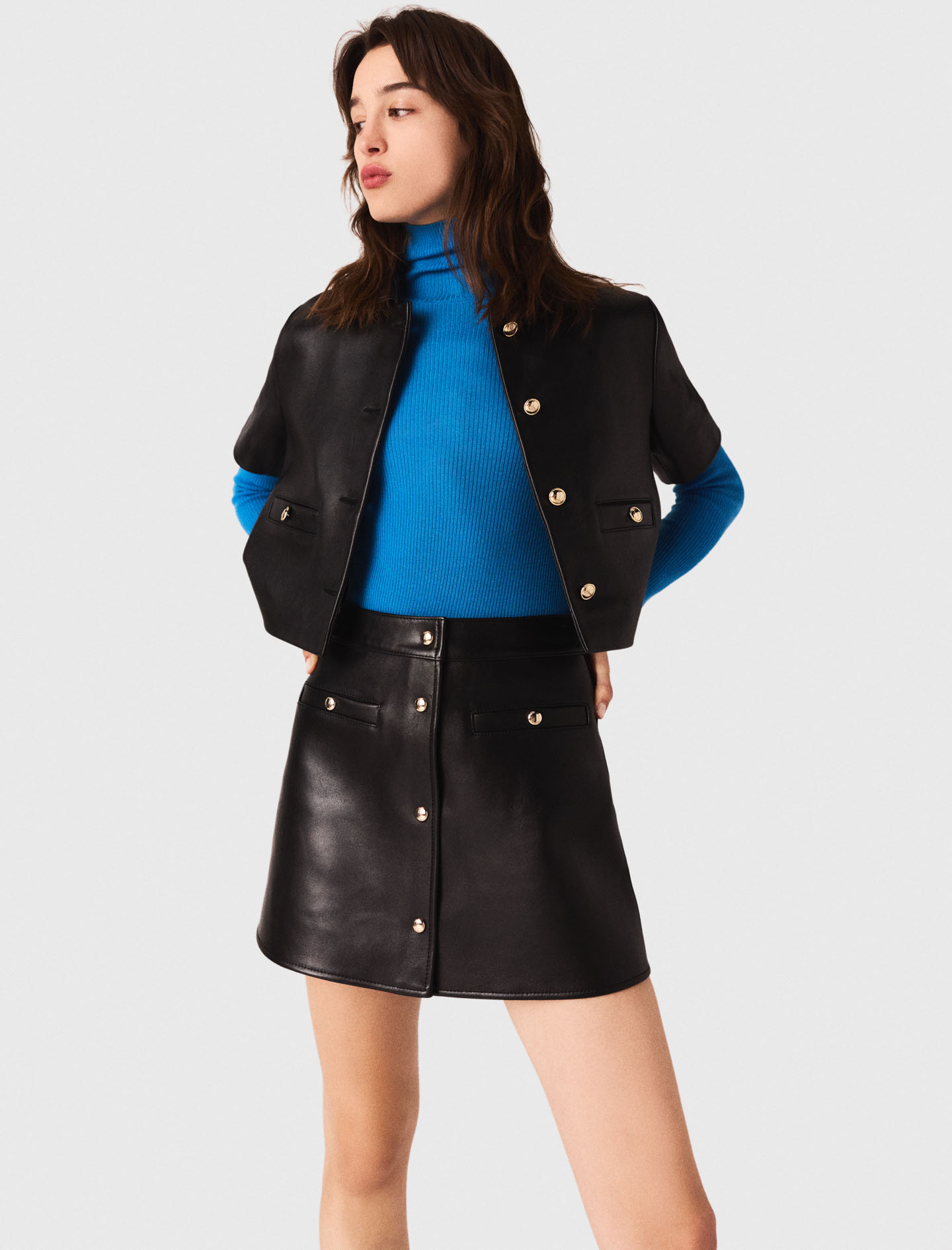 Short sleeve leather jacket Black | Maje