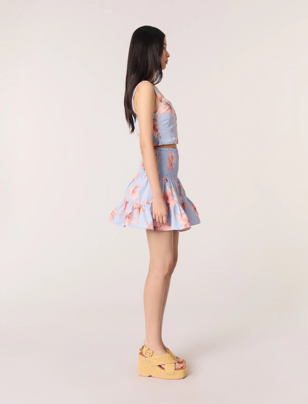 Patterned taffeta flared skirt - Blue