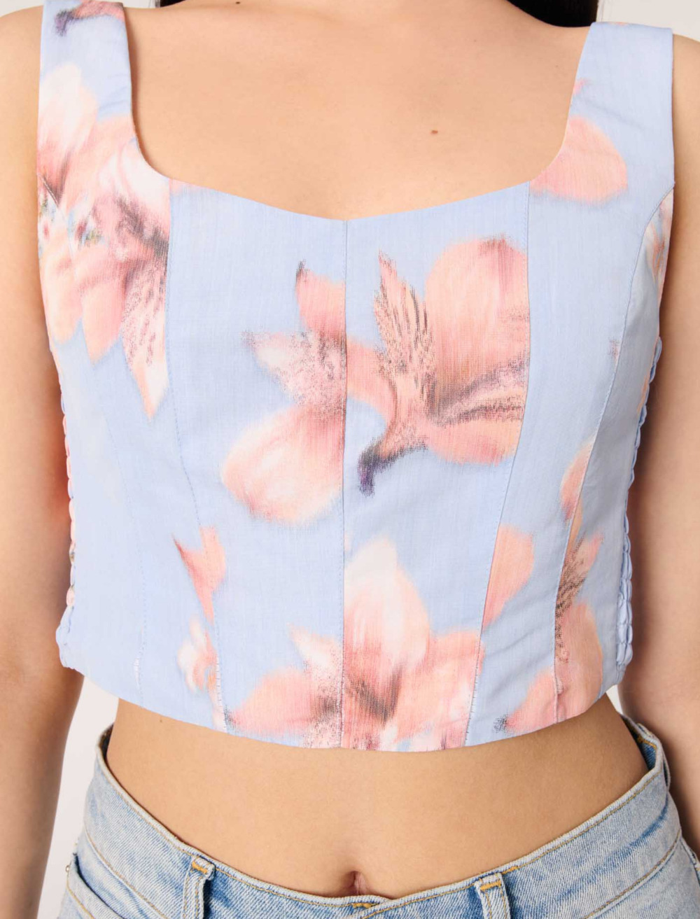 Patterned taffeta top - Blue