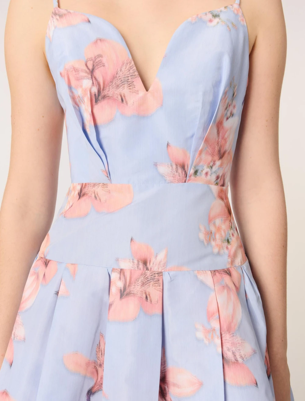 Short patterned taffeta dress - Blue
