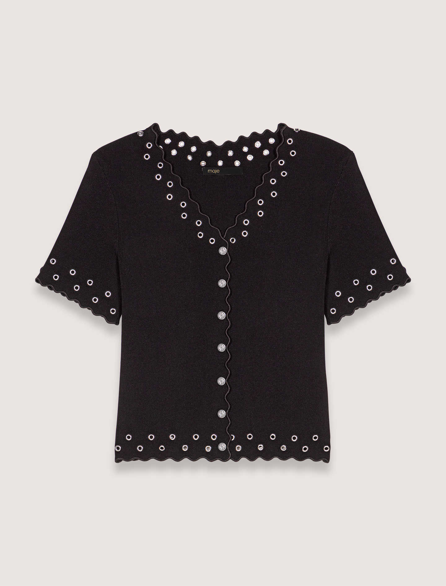 Cropped cardigan with eyelets - Black