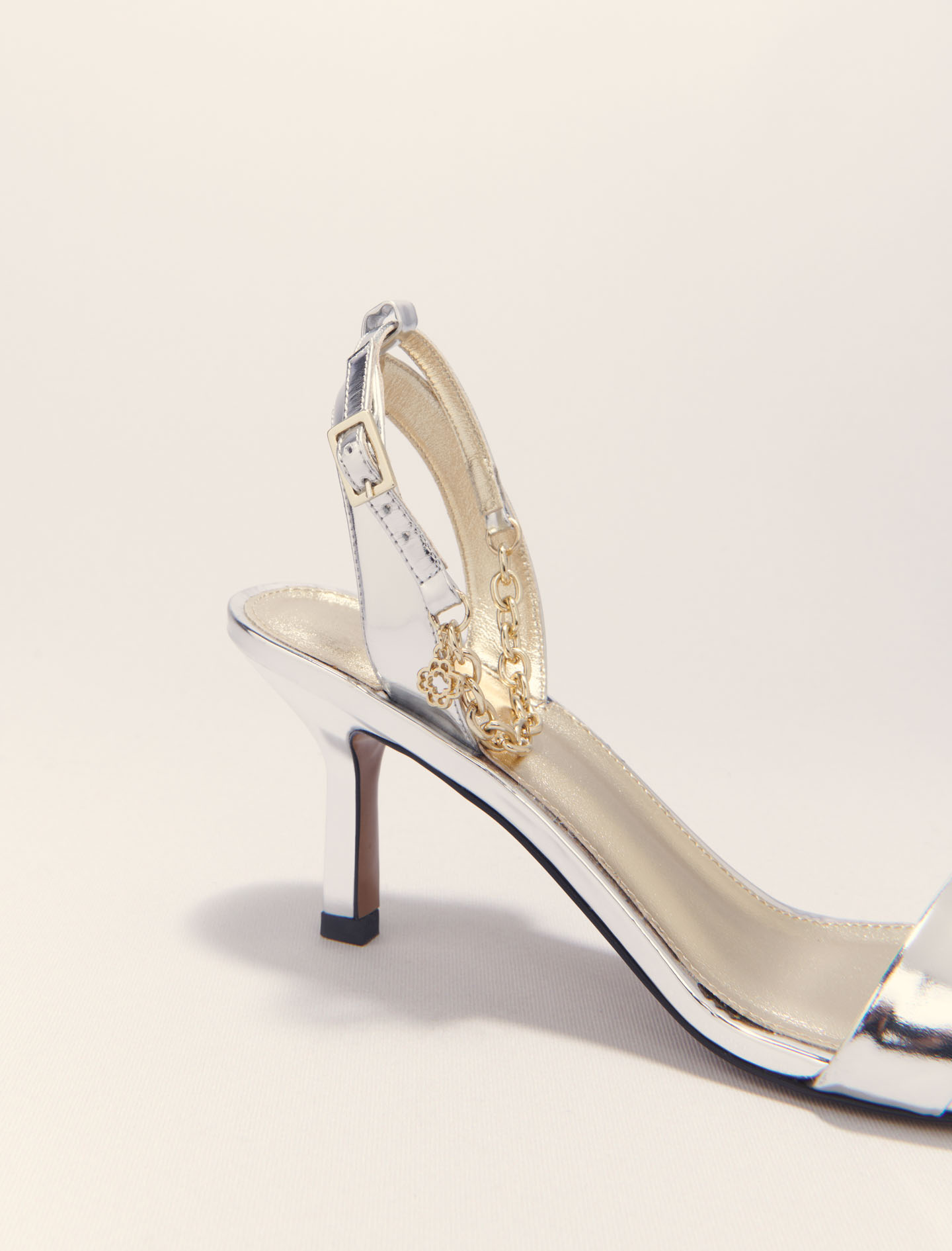 Heeled mirror leather sandals - Silver