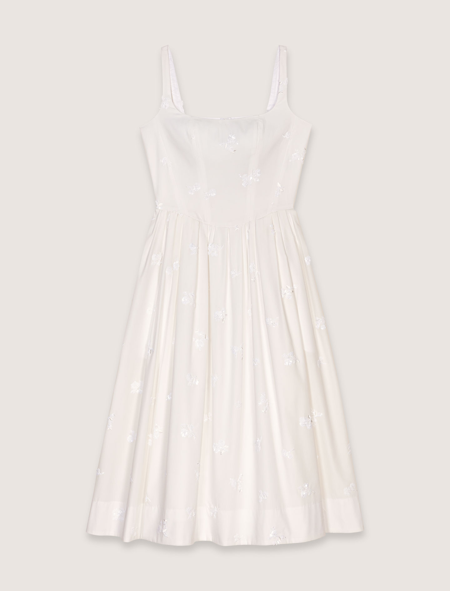 Embroidered cotton midi dress - White