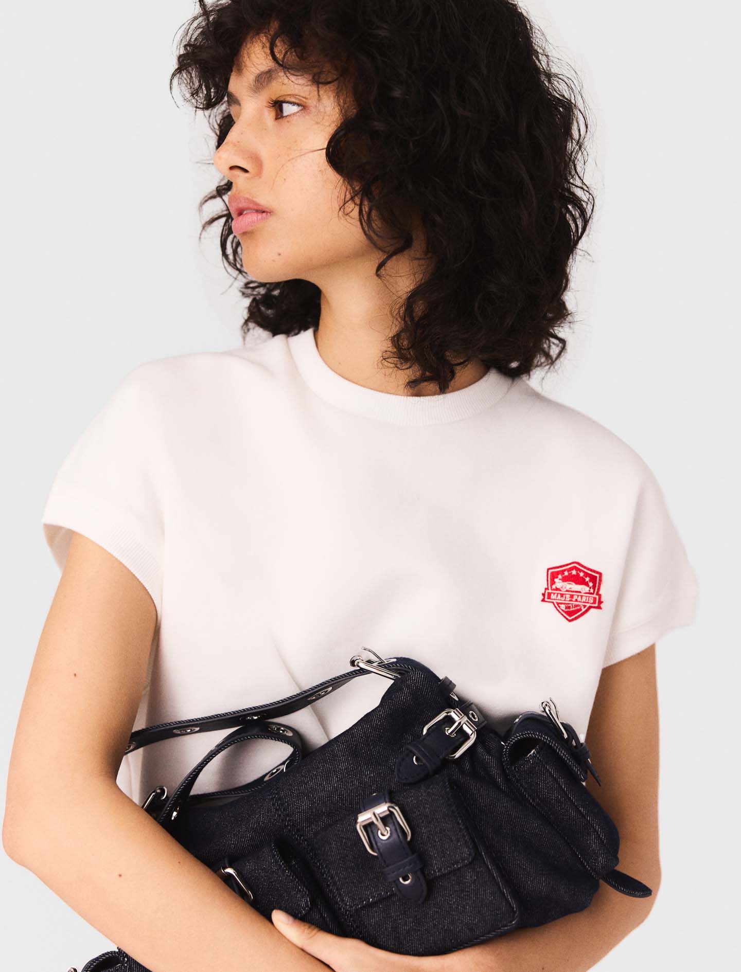 Embroidered logo crop sweatshirt - White