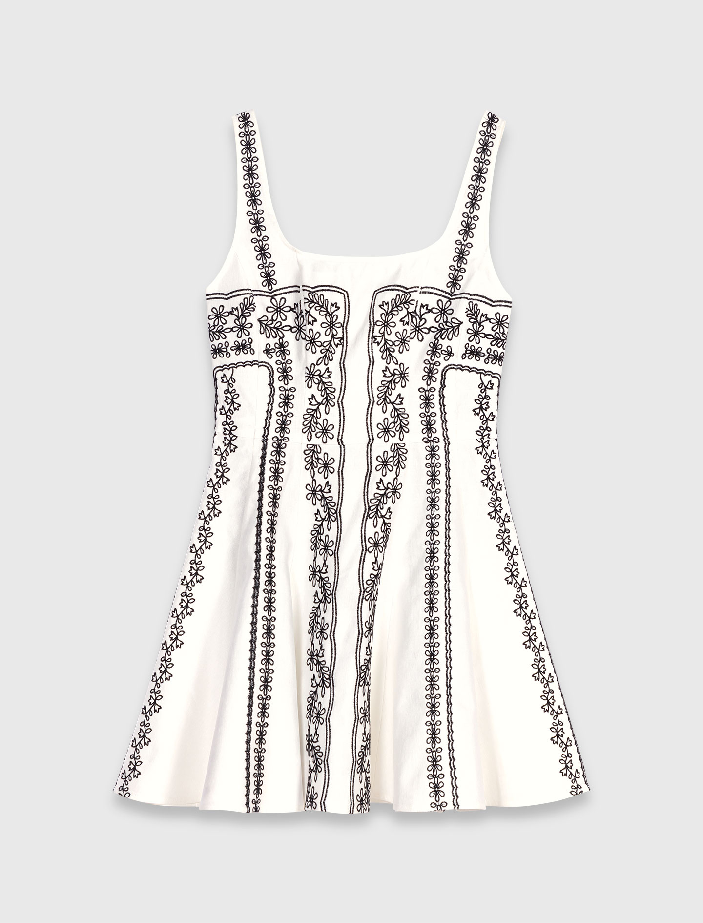 Short embroidered strap dress - Ecru