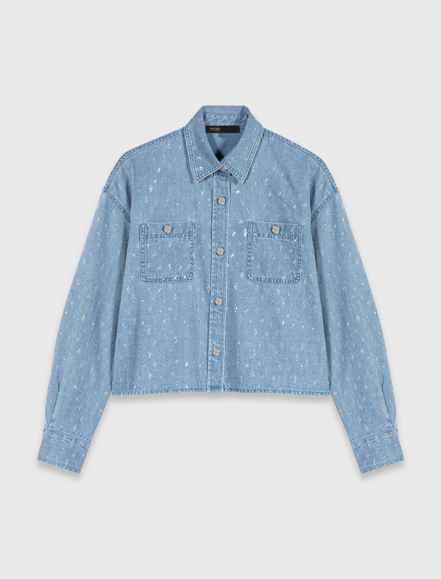 Short rhinestone denim shirt - Denim