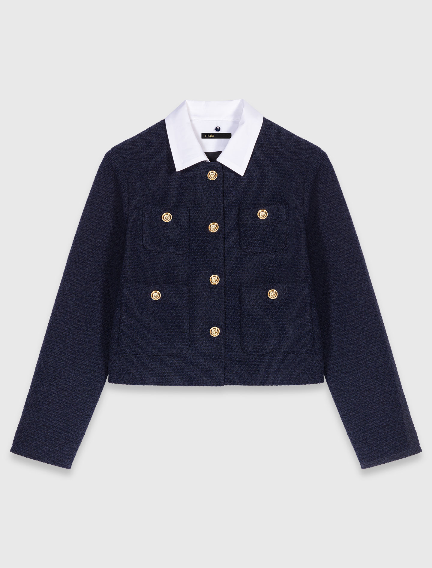 Short tweed jacket, removable col - Navy
