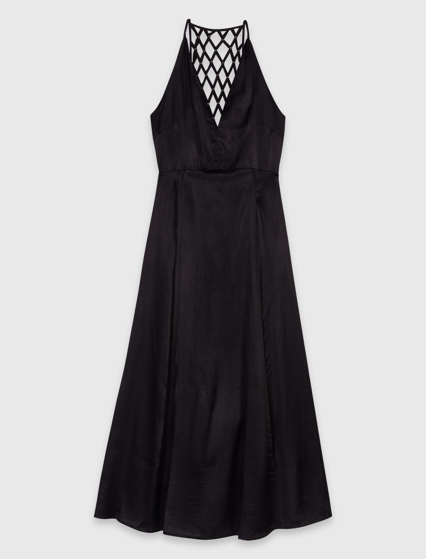 Flowy maxi dress with braided back - Black