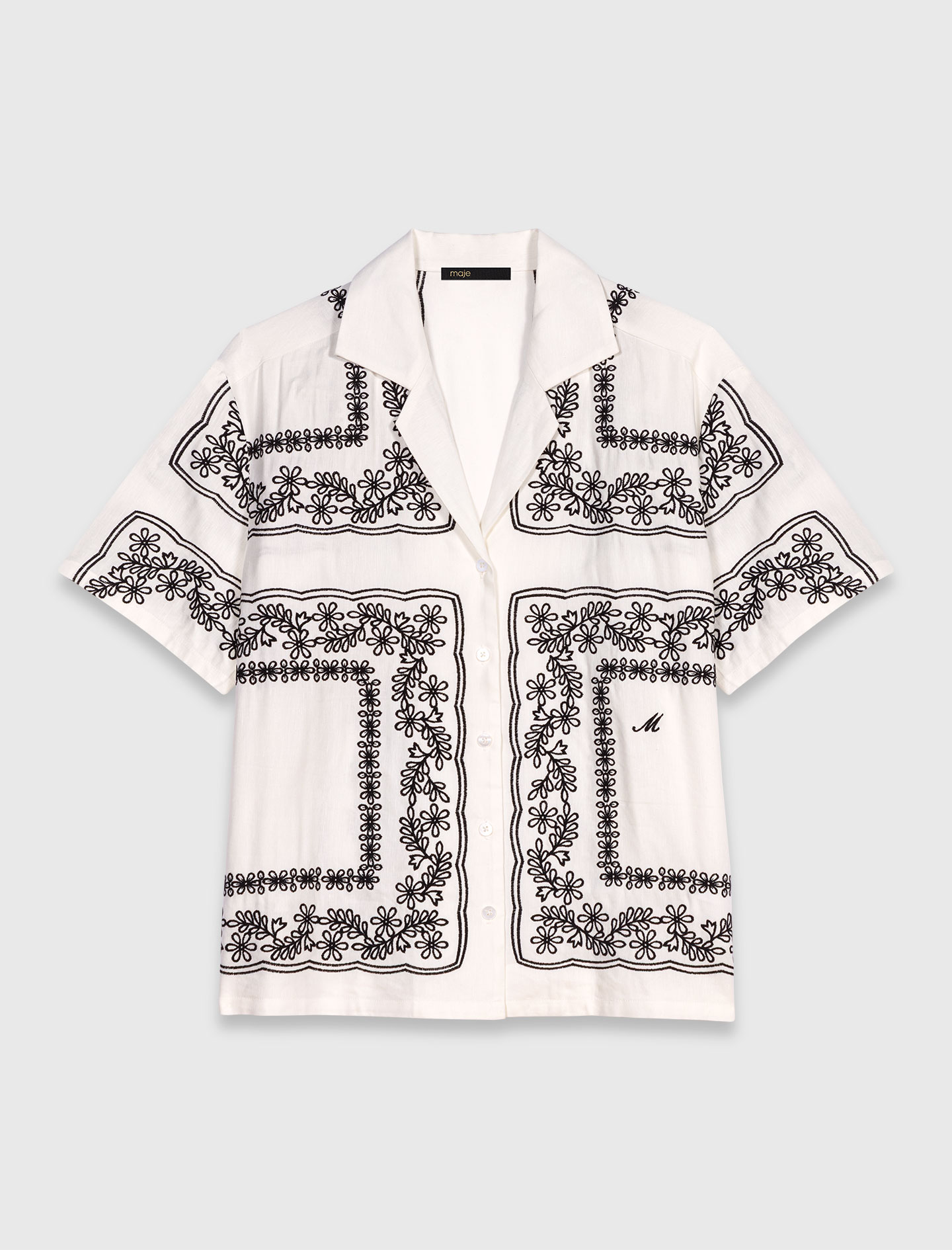 Short sleeved embroidered shirt - Ecru