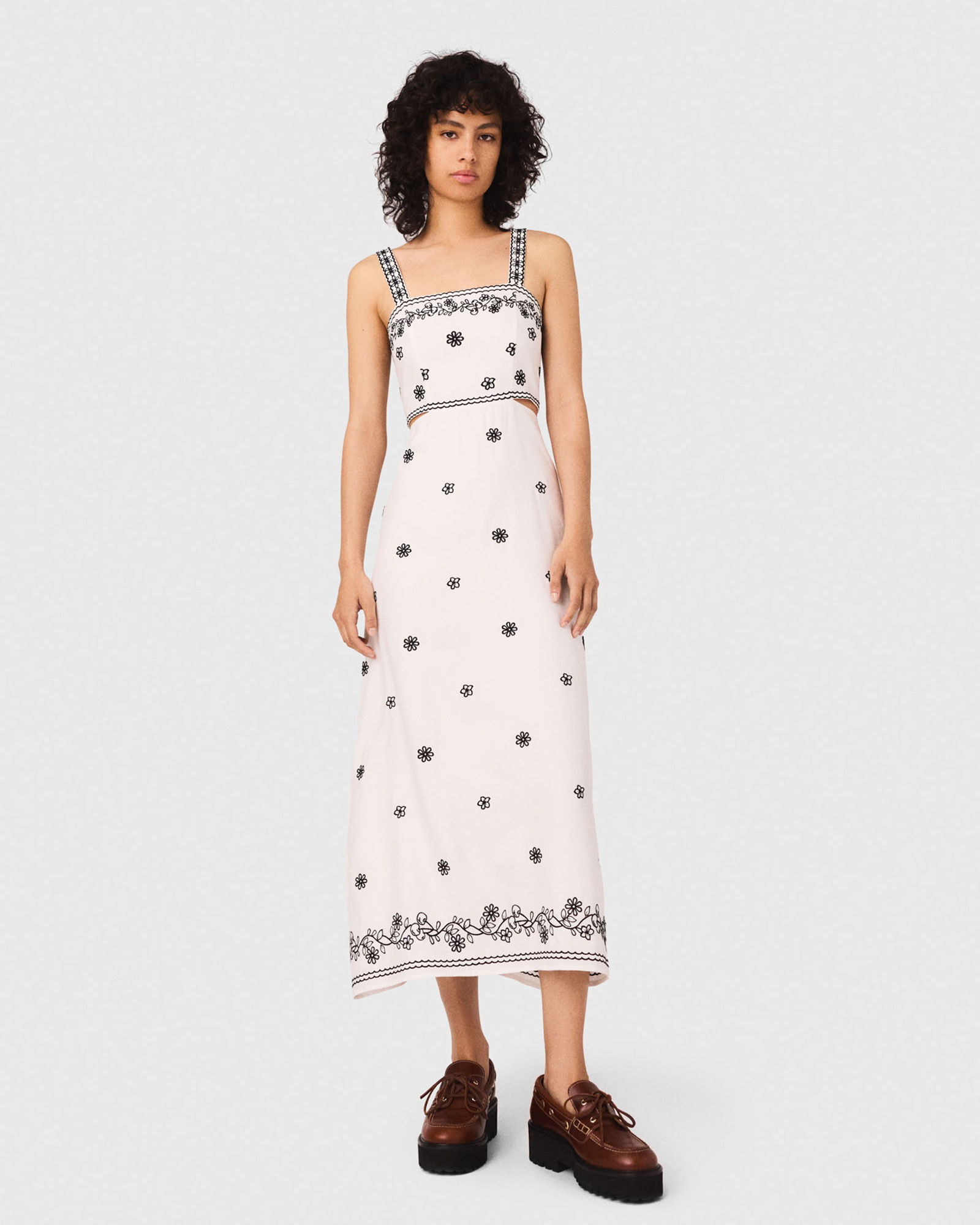 Embroidered cut-out maxi dress - Ecru