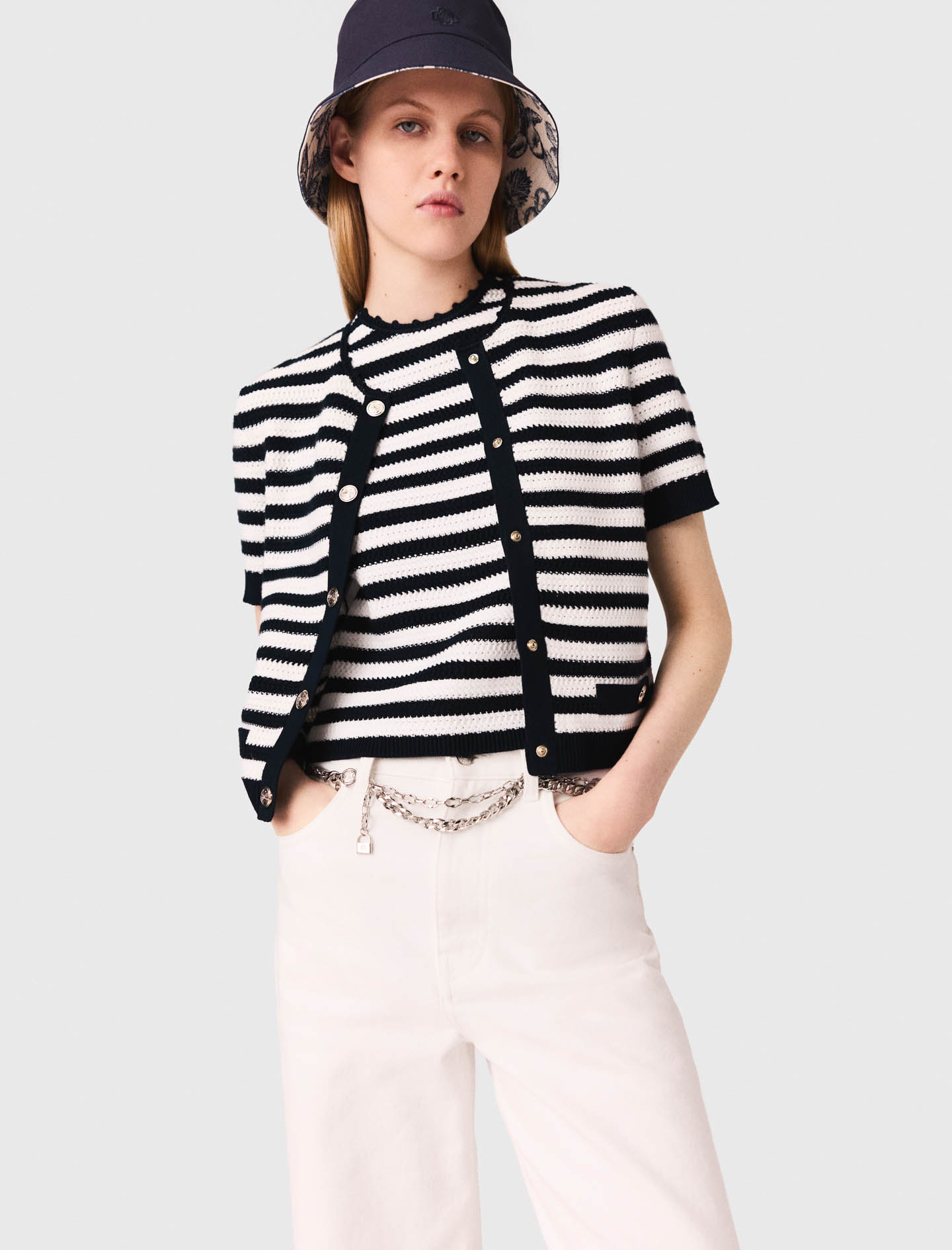 Cropped crochet cardigan - White