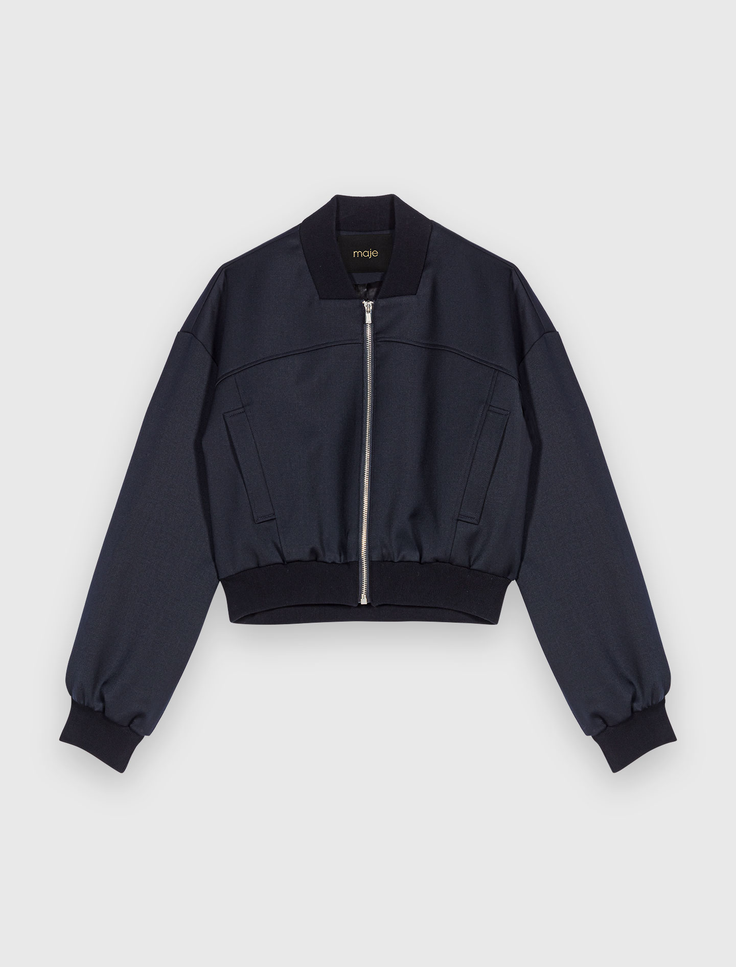 Zipped mixed wool bomber - Navy