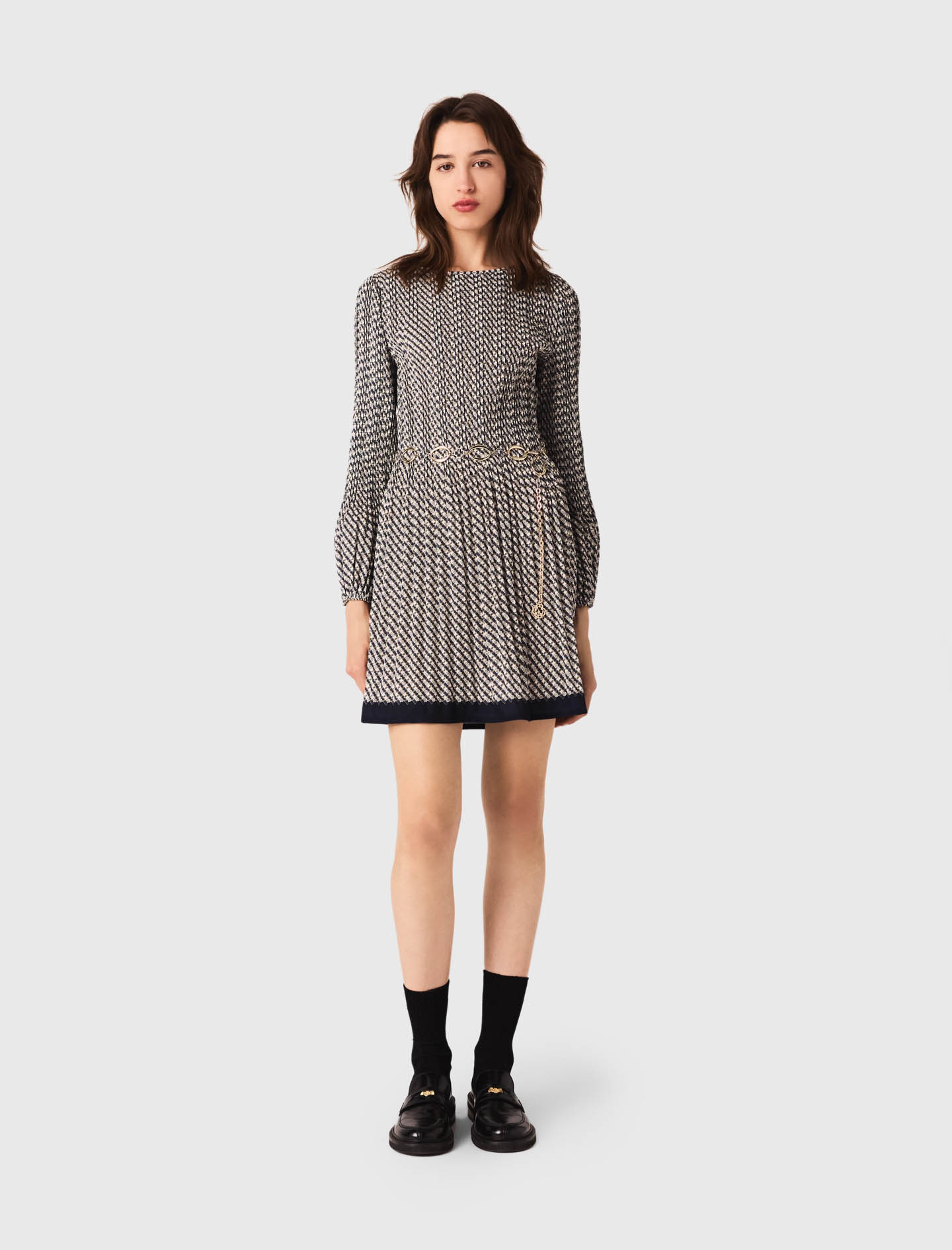 Patterned pleated dress - Ecru