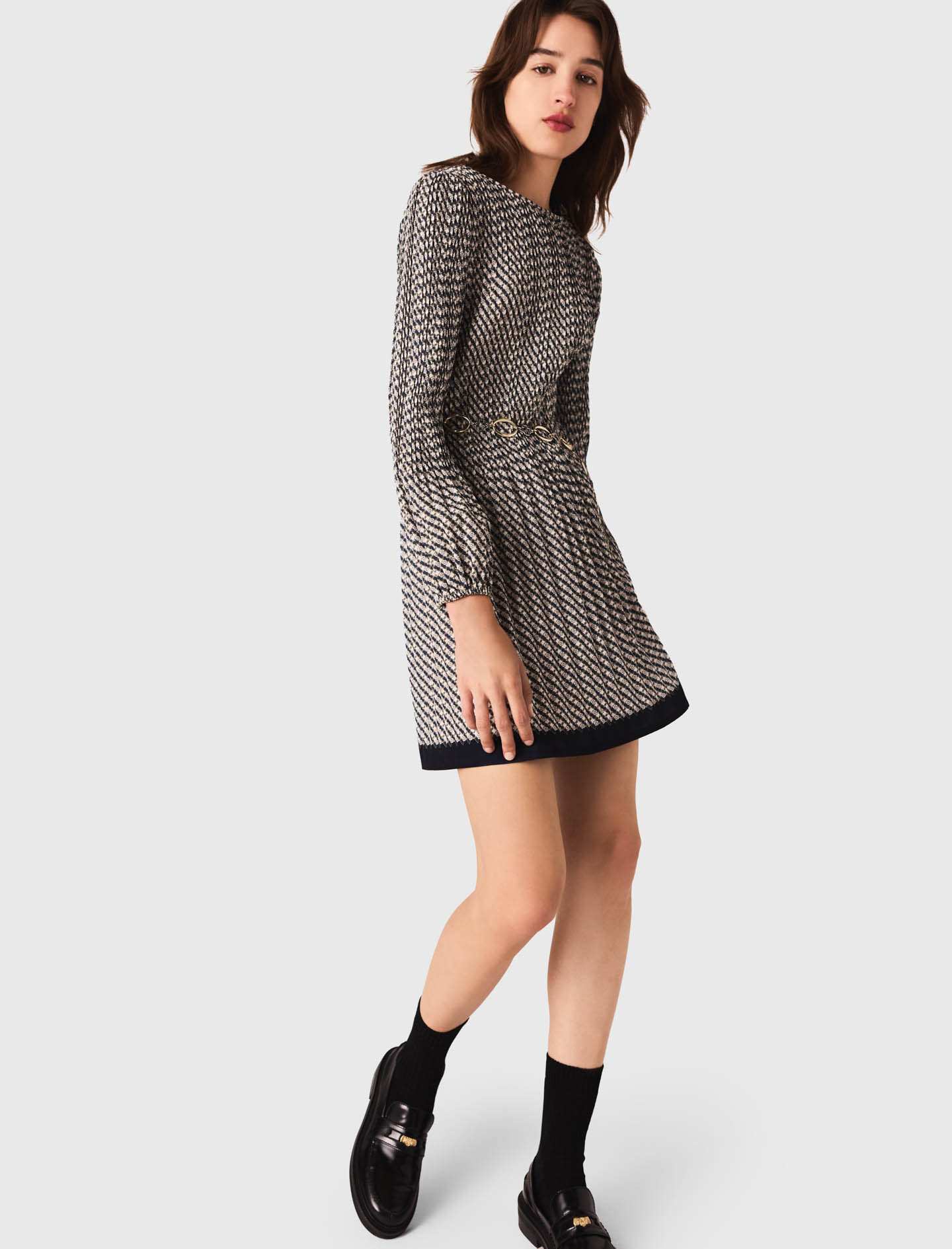 Patterned pleated dress - Ecru