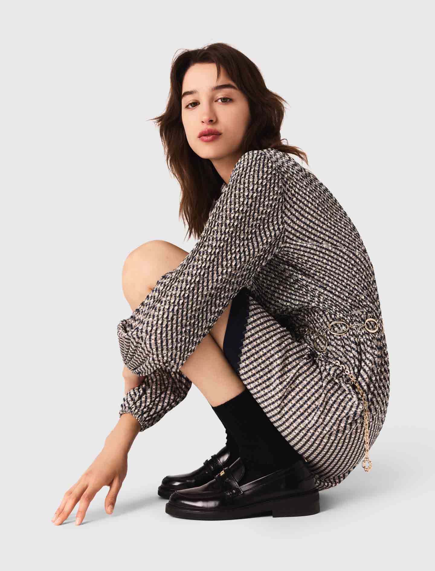 Patterned pleated dress - Ecru