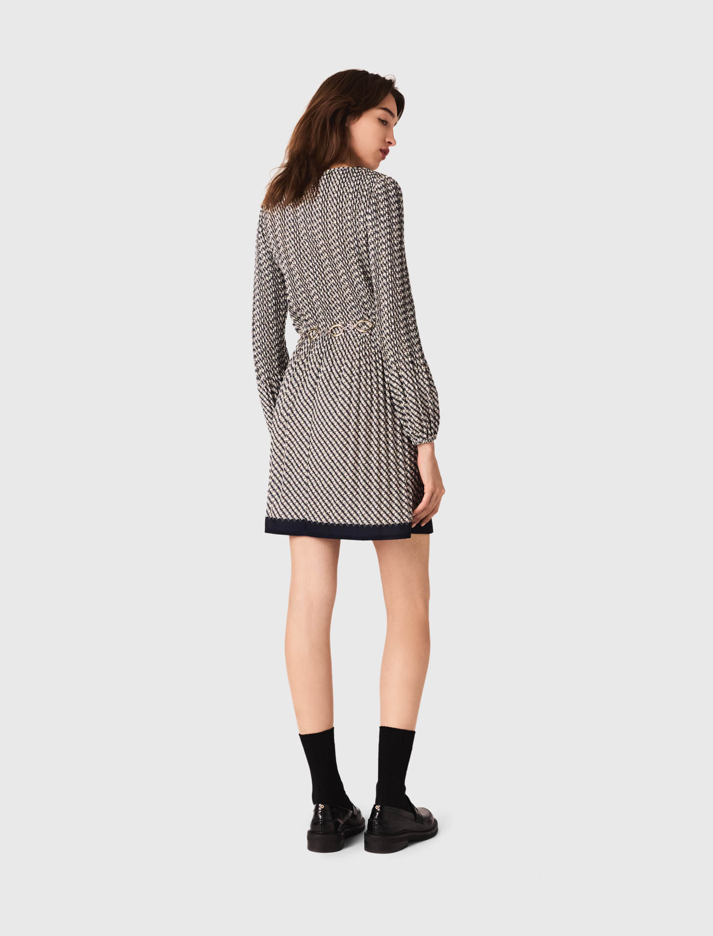 Patterned pleated dress - Ecru