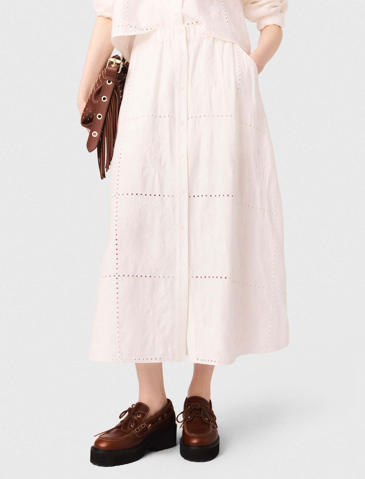 Embroidered midi skirt - White