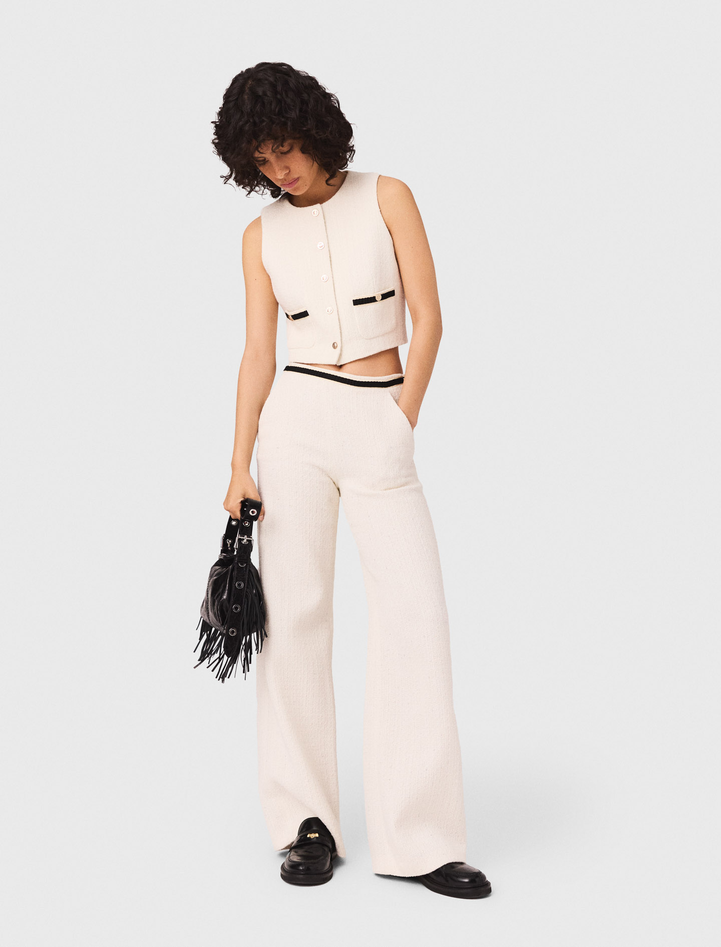 Tweed effect trousers - Ecru