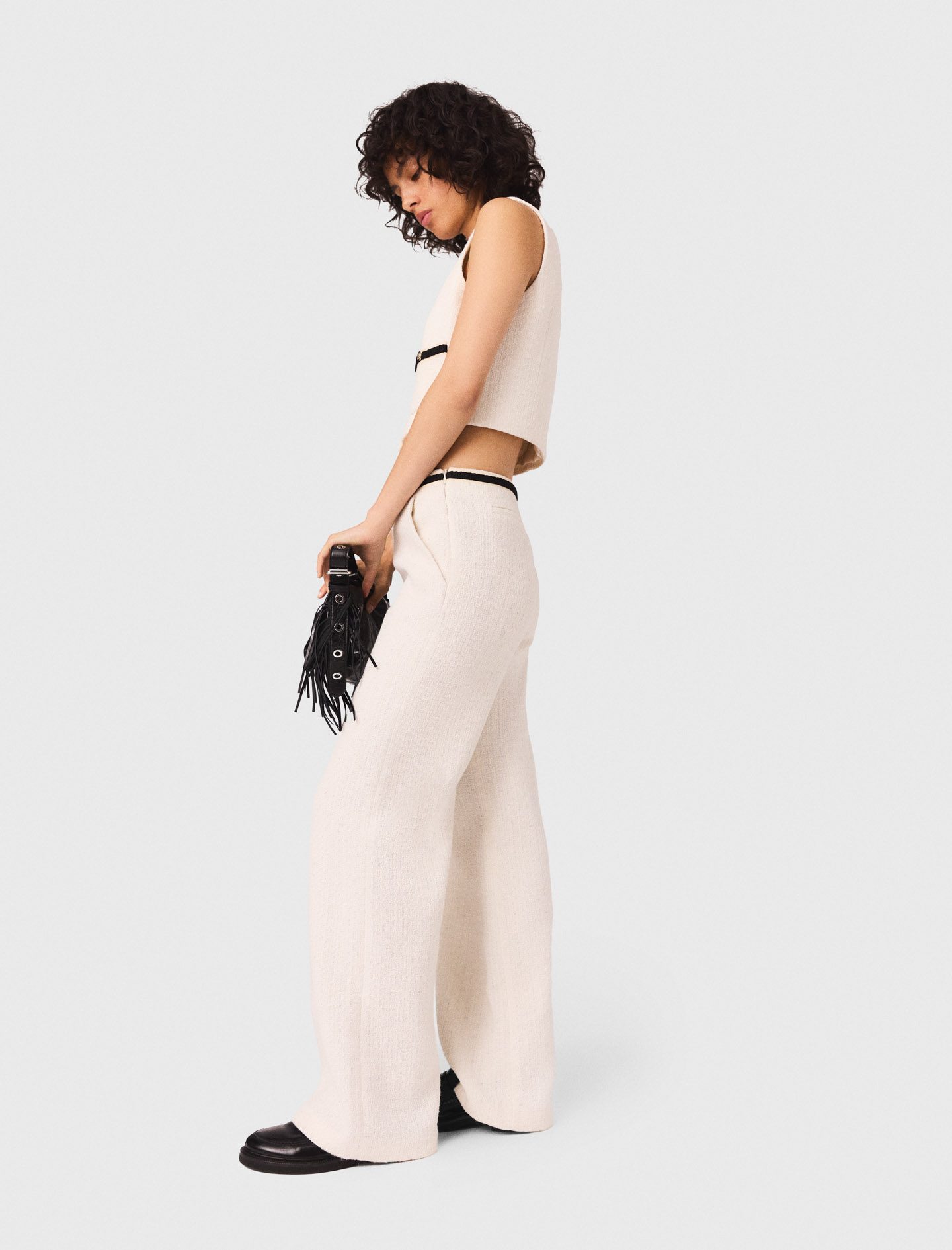 Tweed effect trousers - Ecru