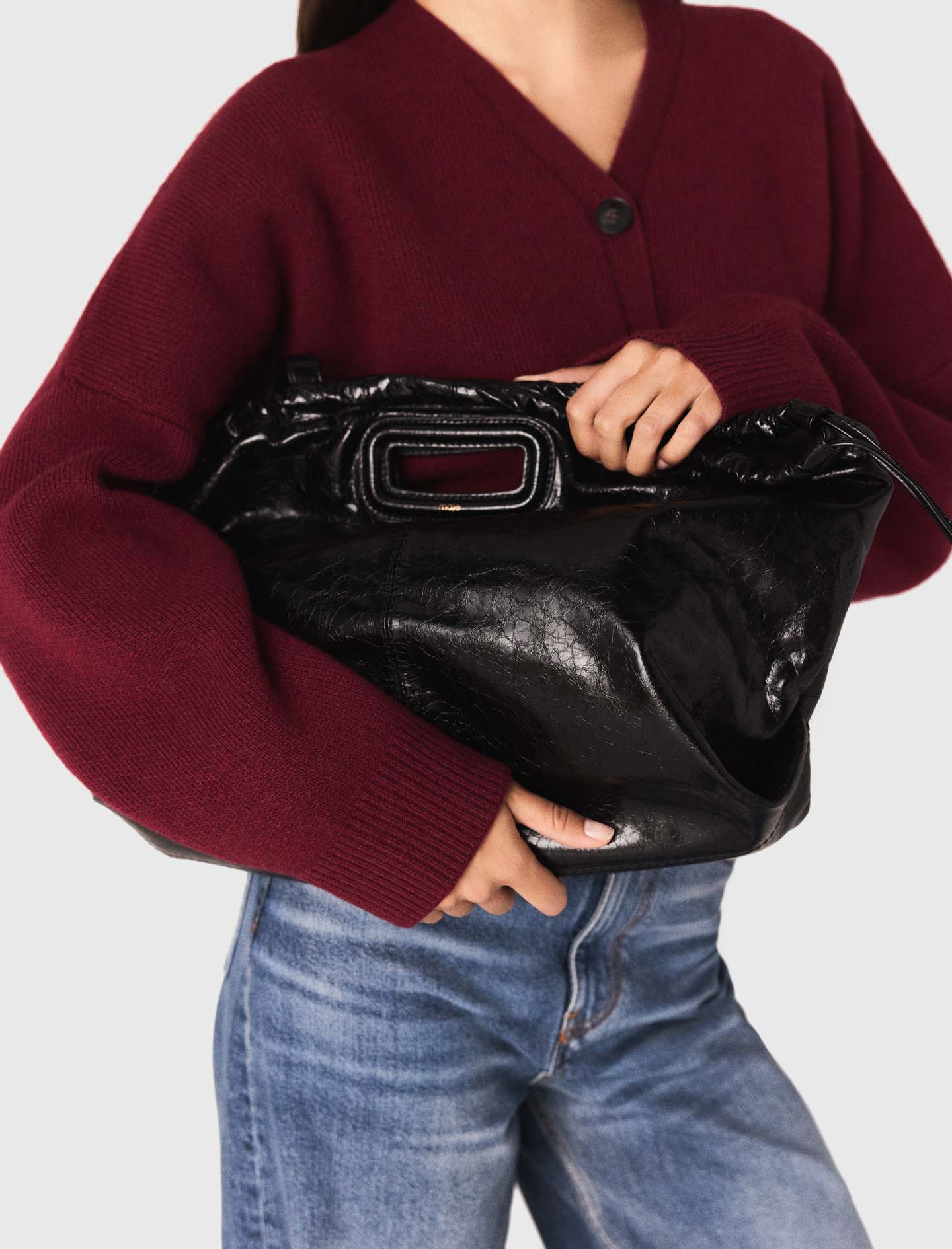 Cropped wool blend cardigan - Bordeaux