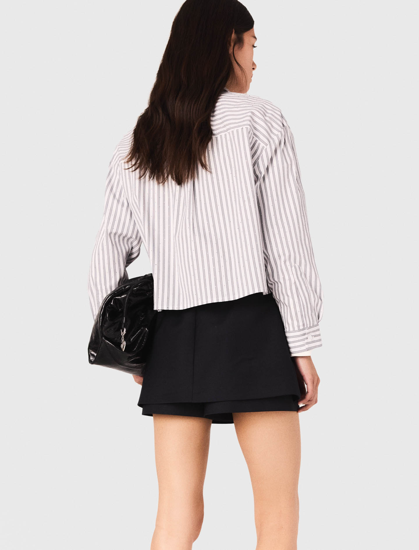 Striped rhinestone shirt with tie - Ecru