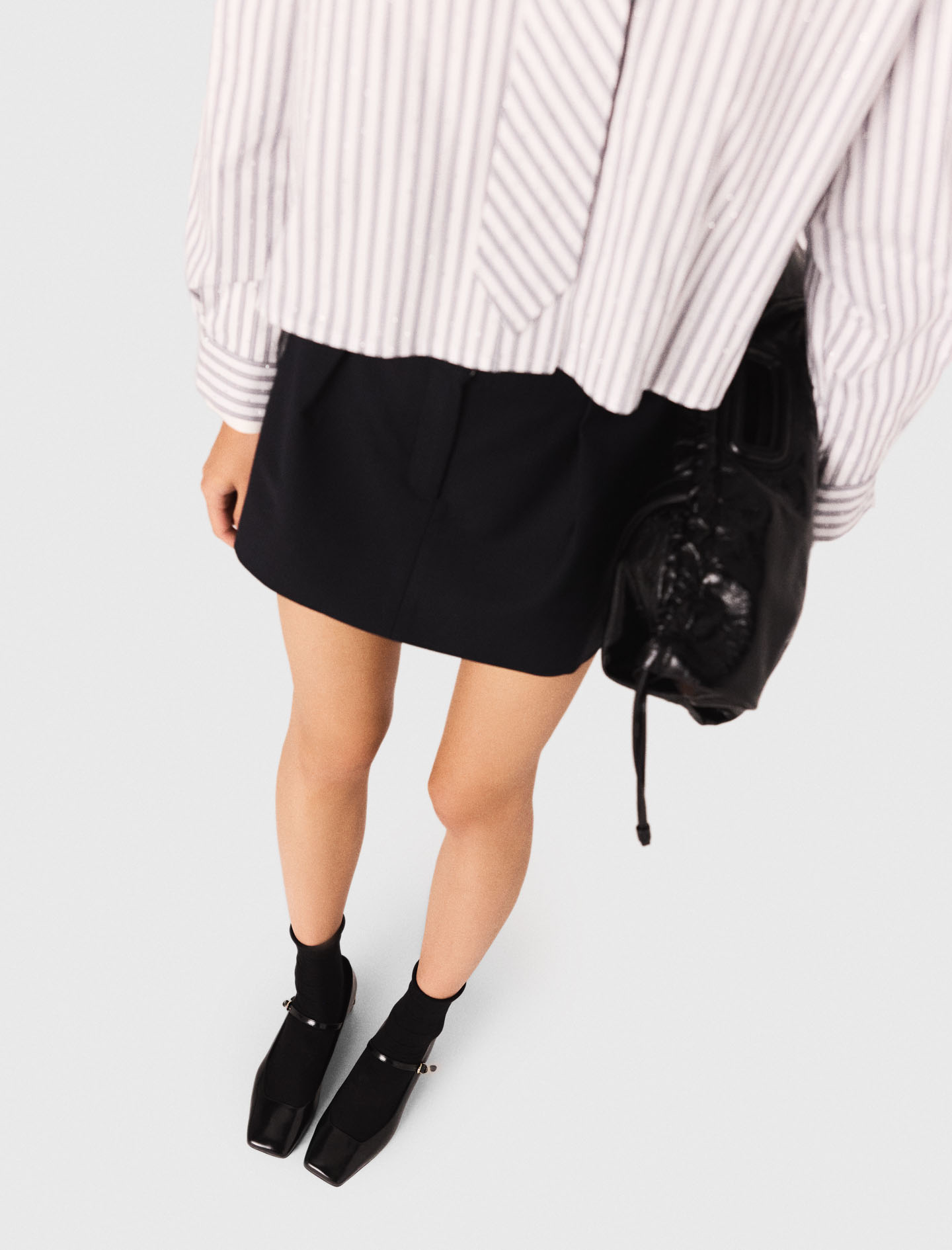 Striped rhinestone shirt with tie - Ecru