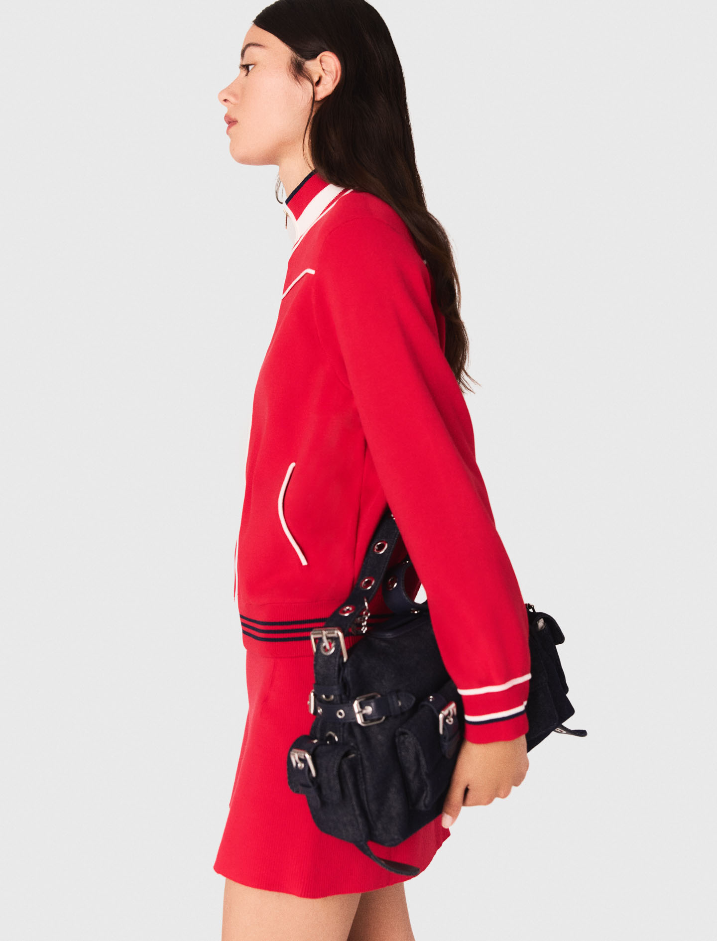 Zipped cardigan with elastic waist - Red