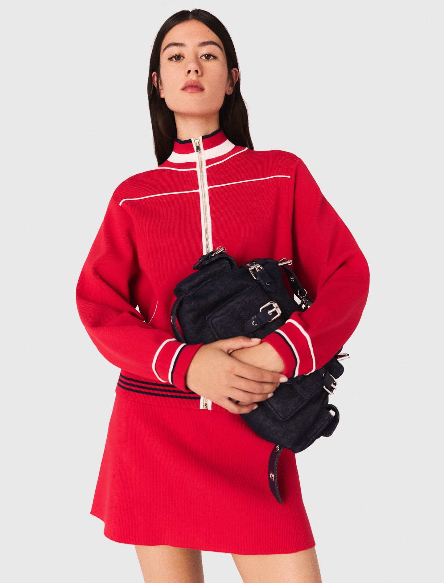 Zipped cardigan with elastic waist - Red