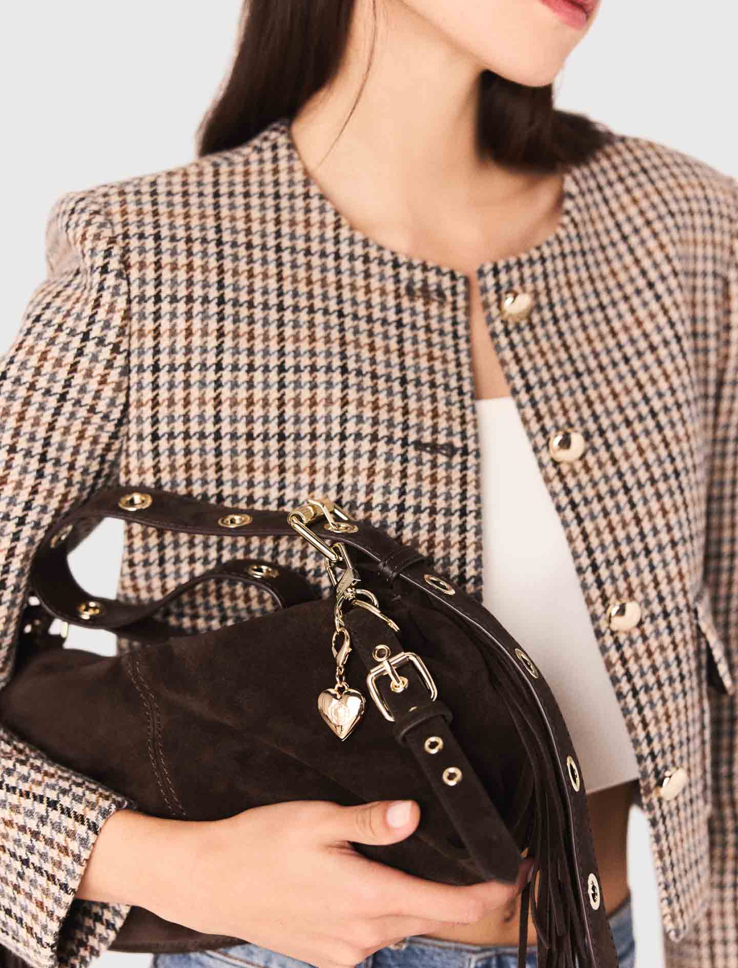 Short checked jacket - Beige