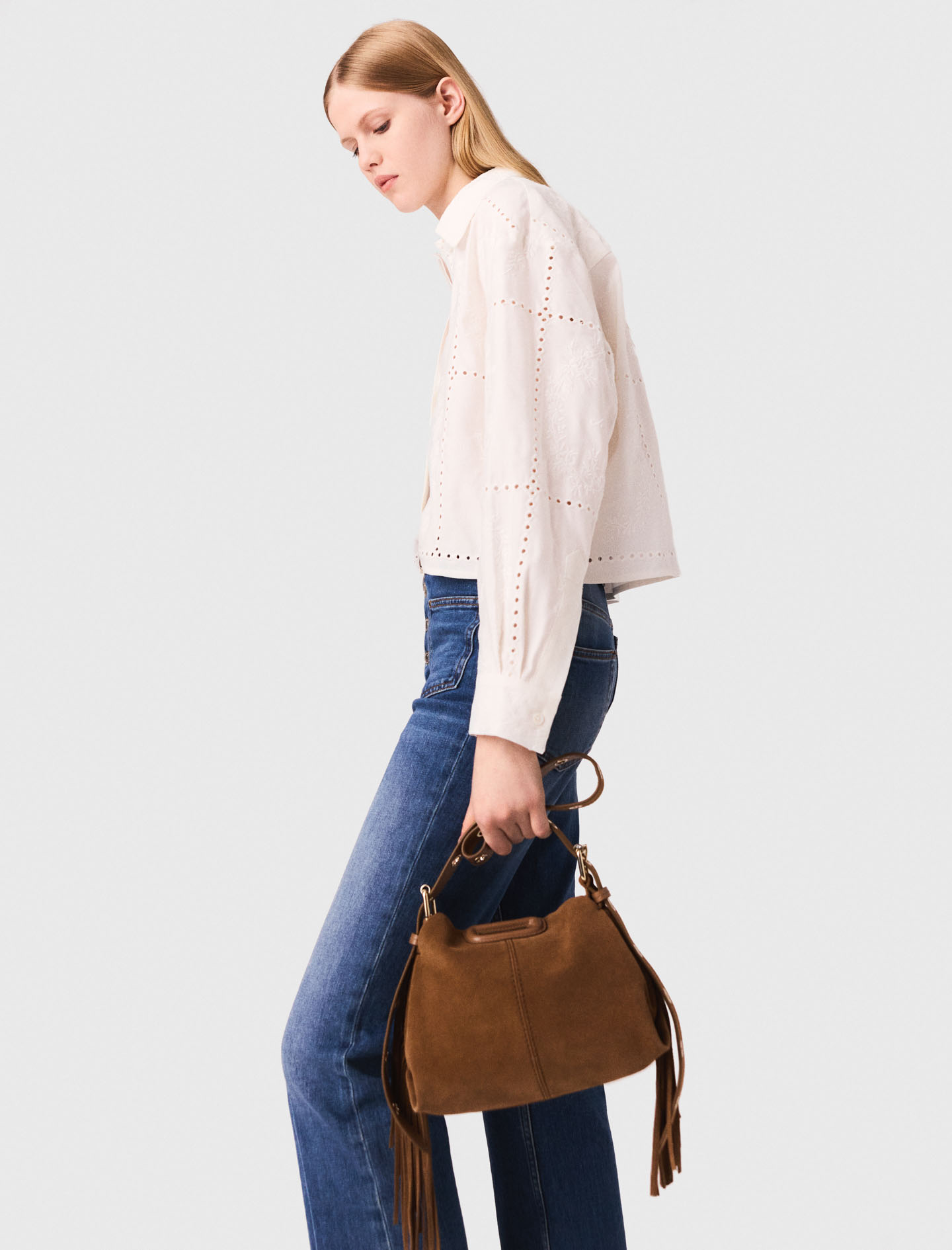 Short embroidered shirt - White