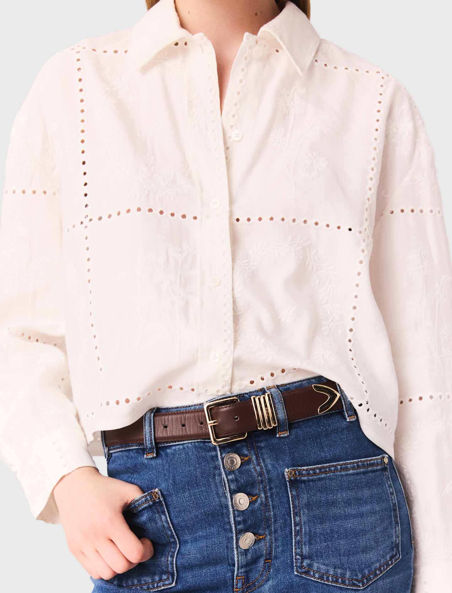 Short embroidered shirt - White