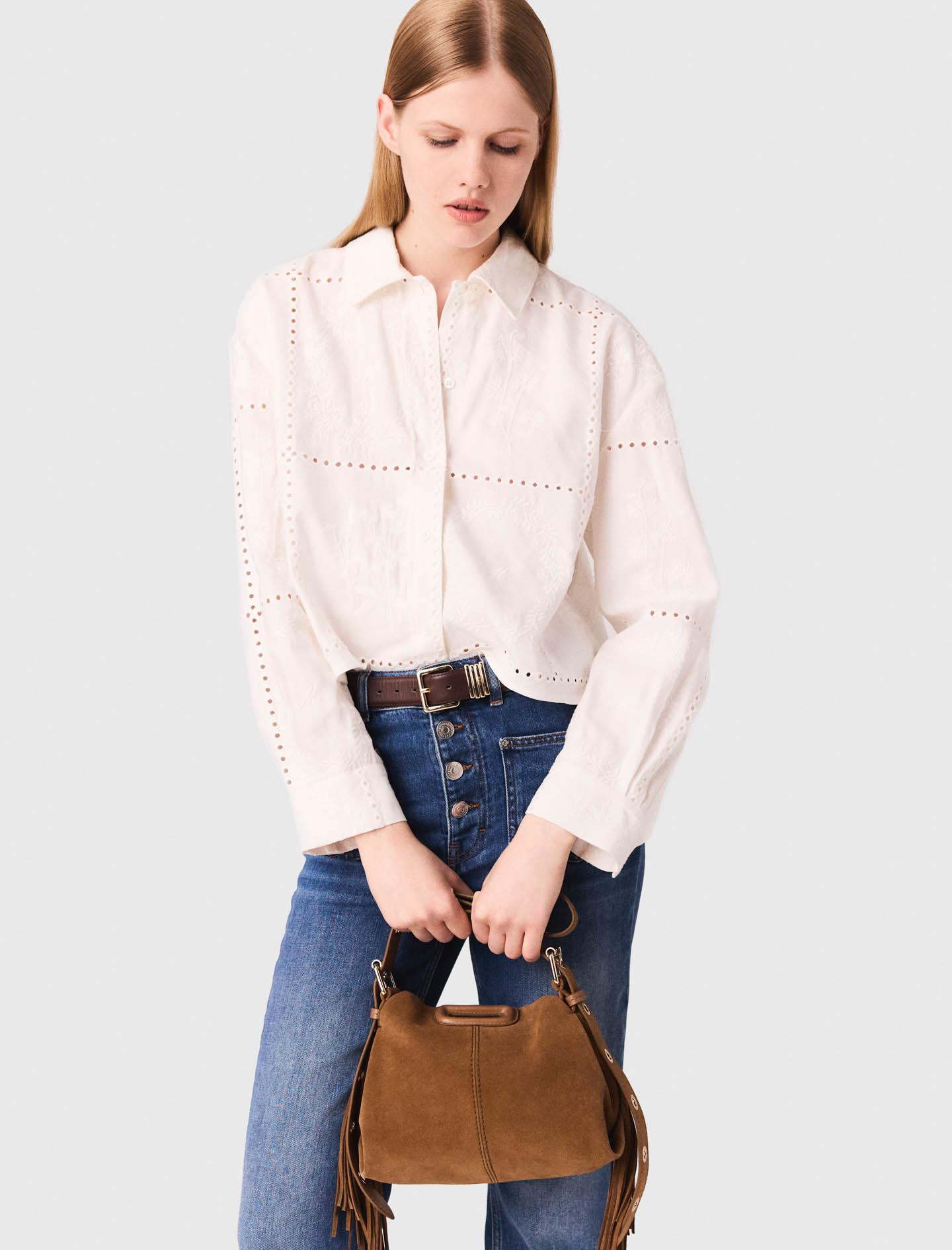 Short embroidered shirt - White