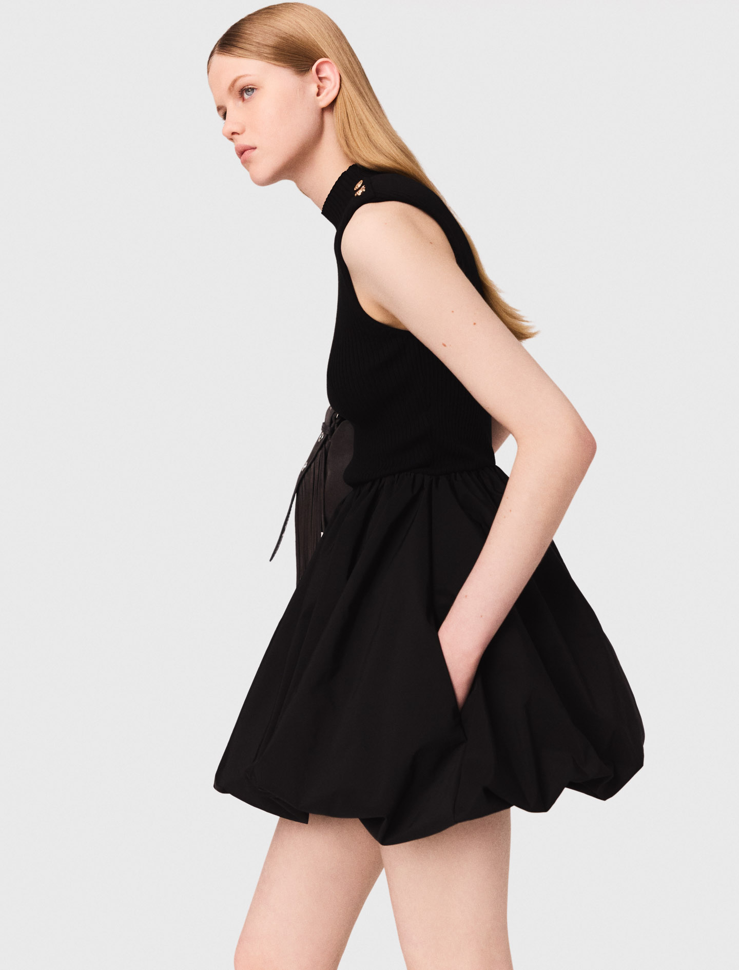 Short mesh and taffeta dress - Black