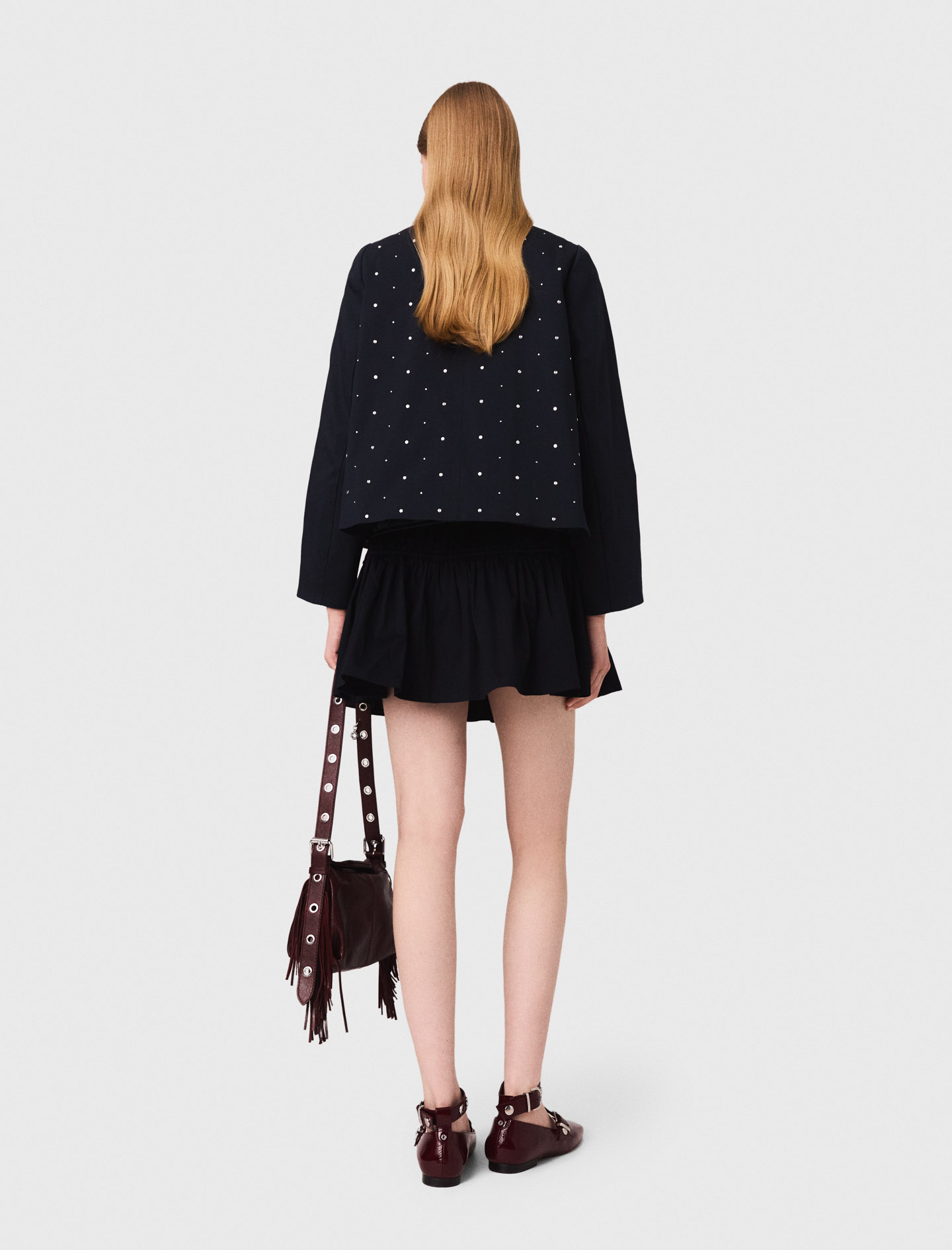 Cropped velvet collar jacket - Navy