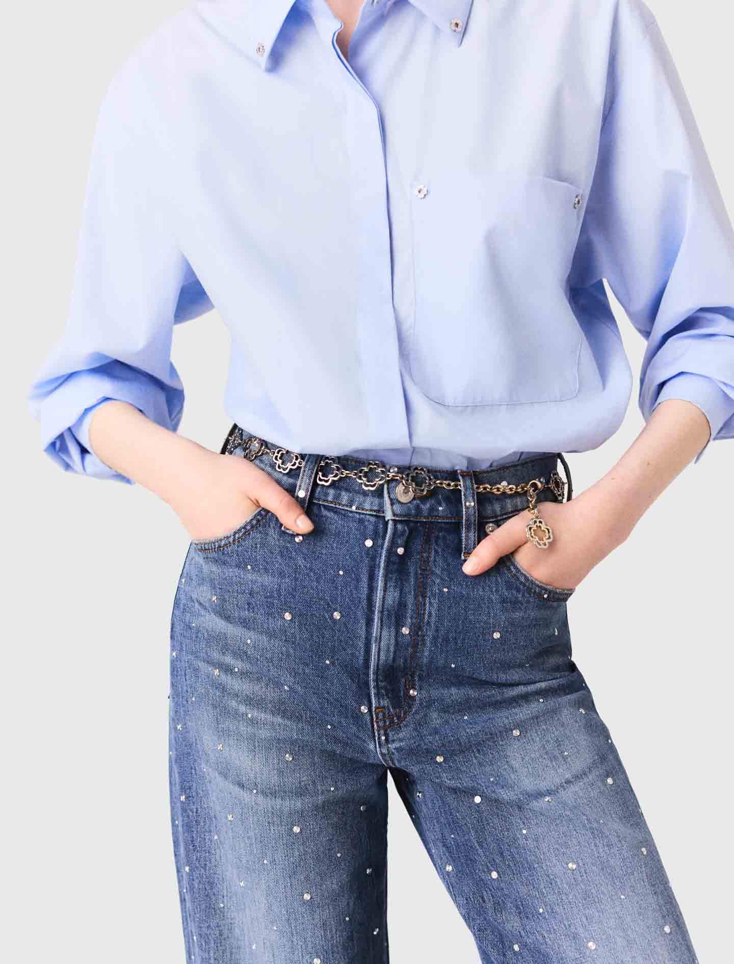 Wide leg denim jeans with studs - Blue